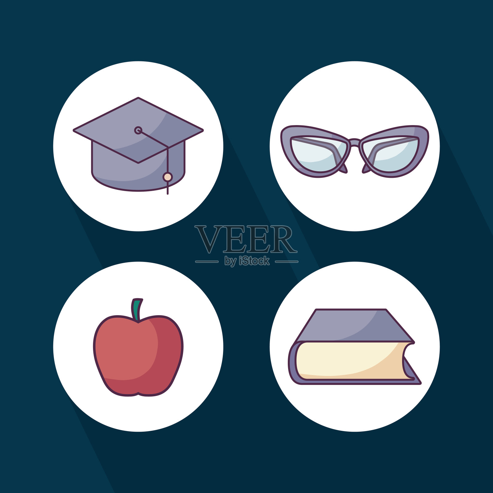 一套教科书和教育图标插画图片素材