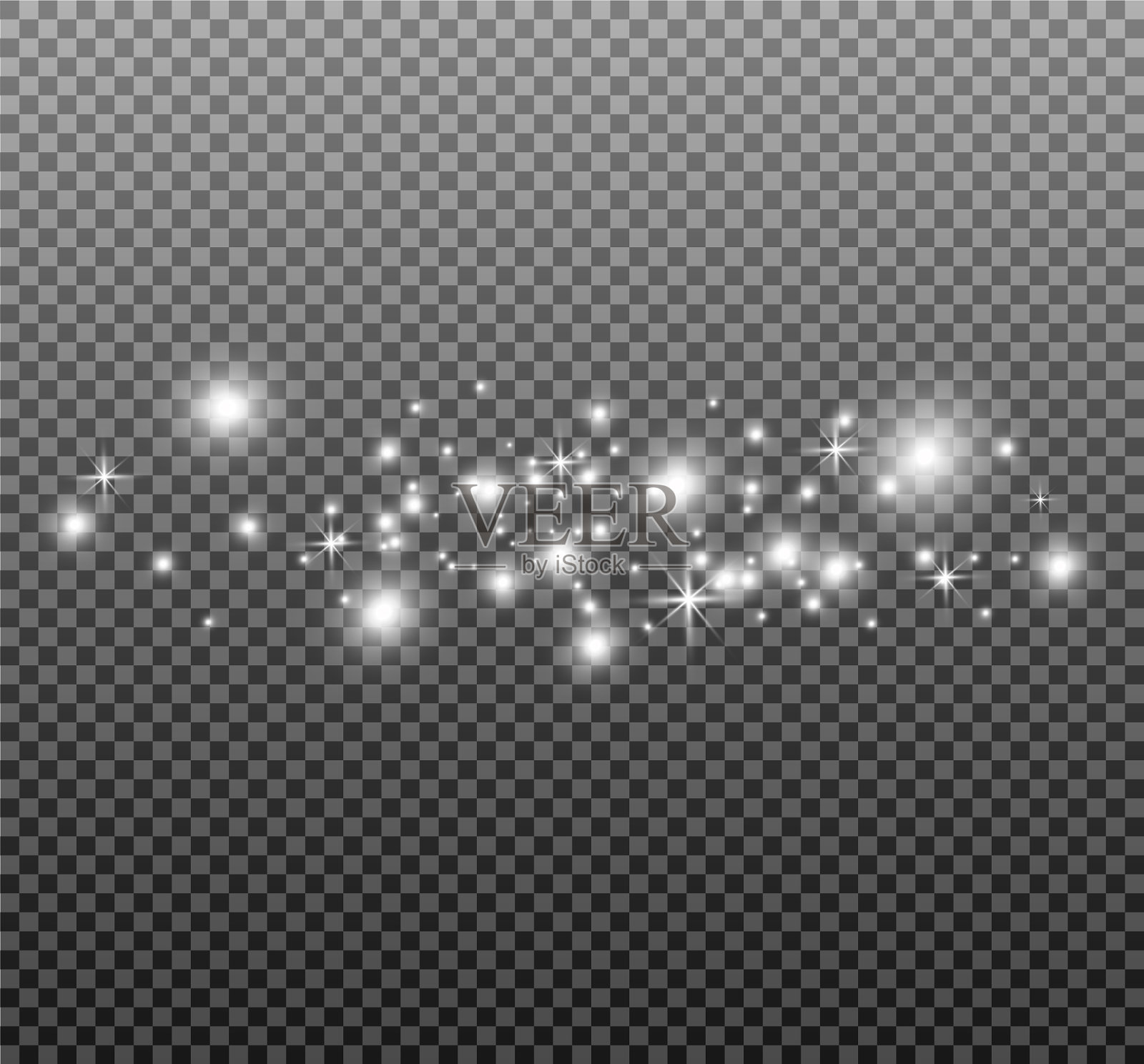 辉光效果闪亮。火花和星星散发着特殊的光芒。尘埃白色向量插画图片素材