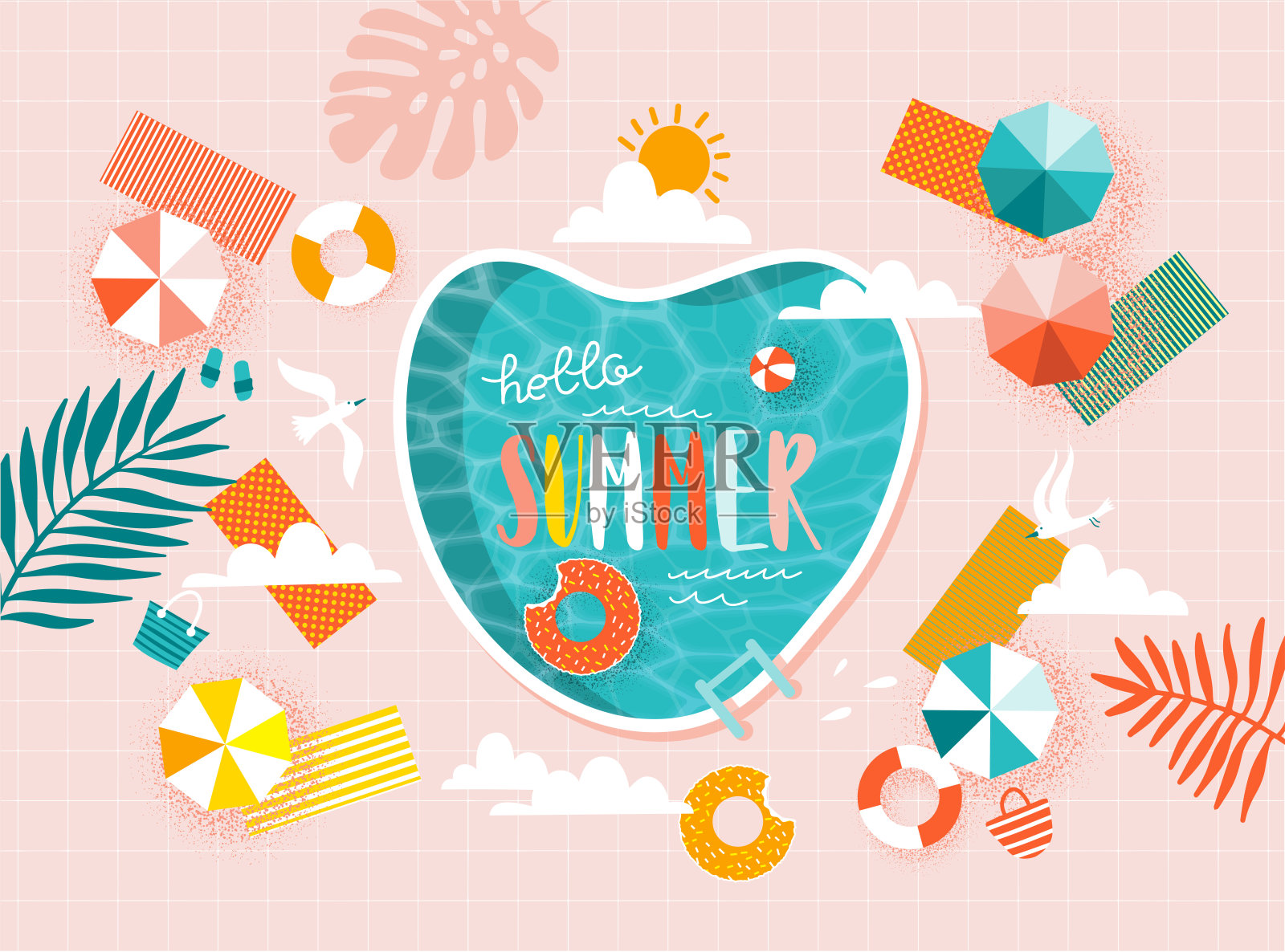 抽象矢量海滩池夏季插图插画图片素材