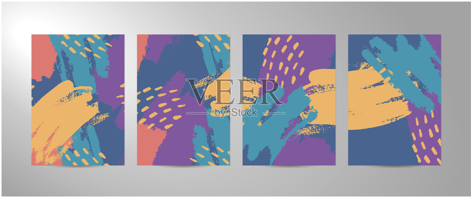 四个矢量抽象笔刷笔画背景插画图片素材