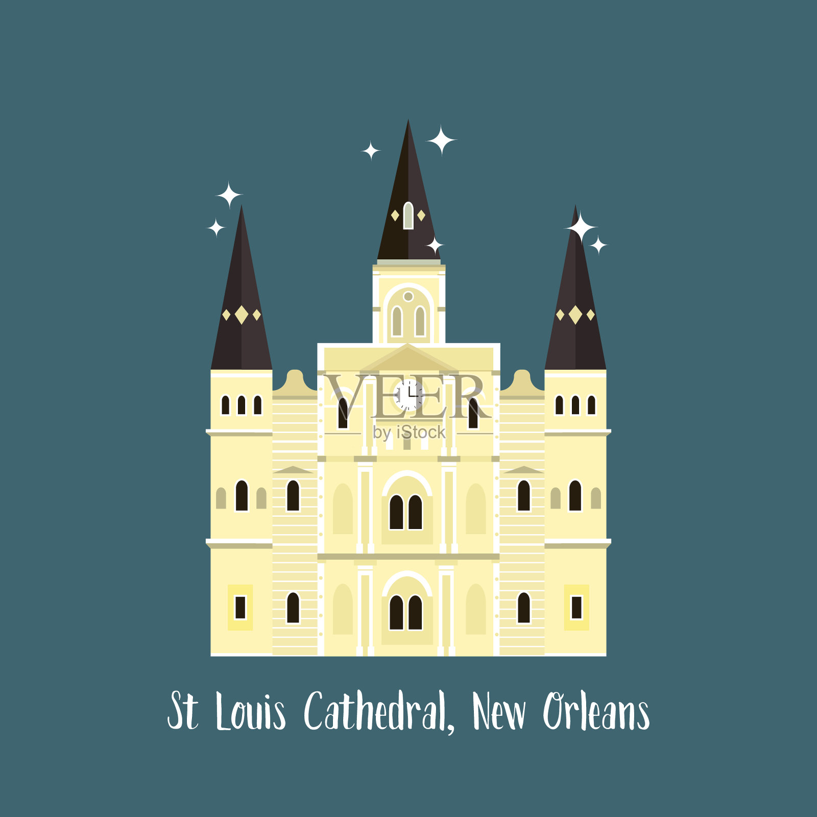 新奥尔良圣路易斯大教堂。著名的标志性插图插画图片素材