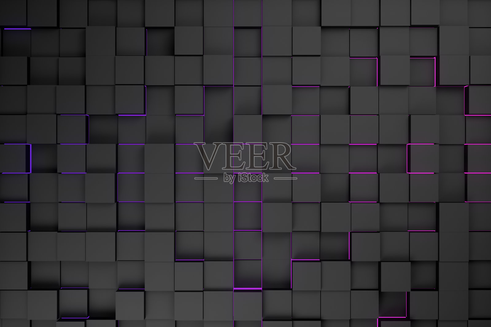 抽象3D黑色立方体背景霓虹灯照片摄影图片