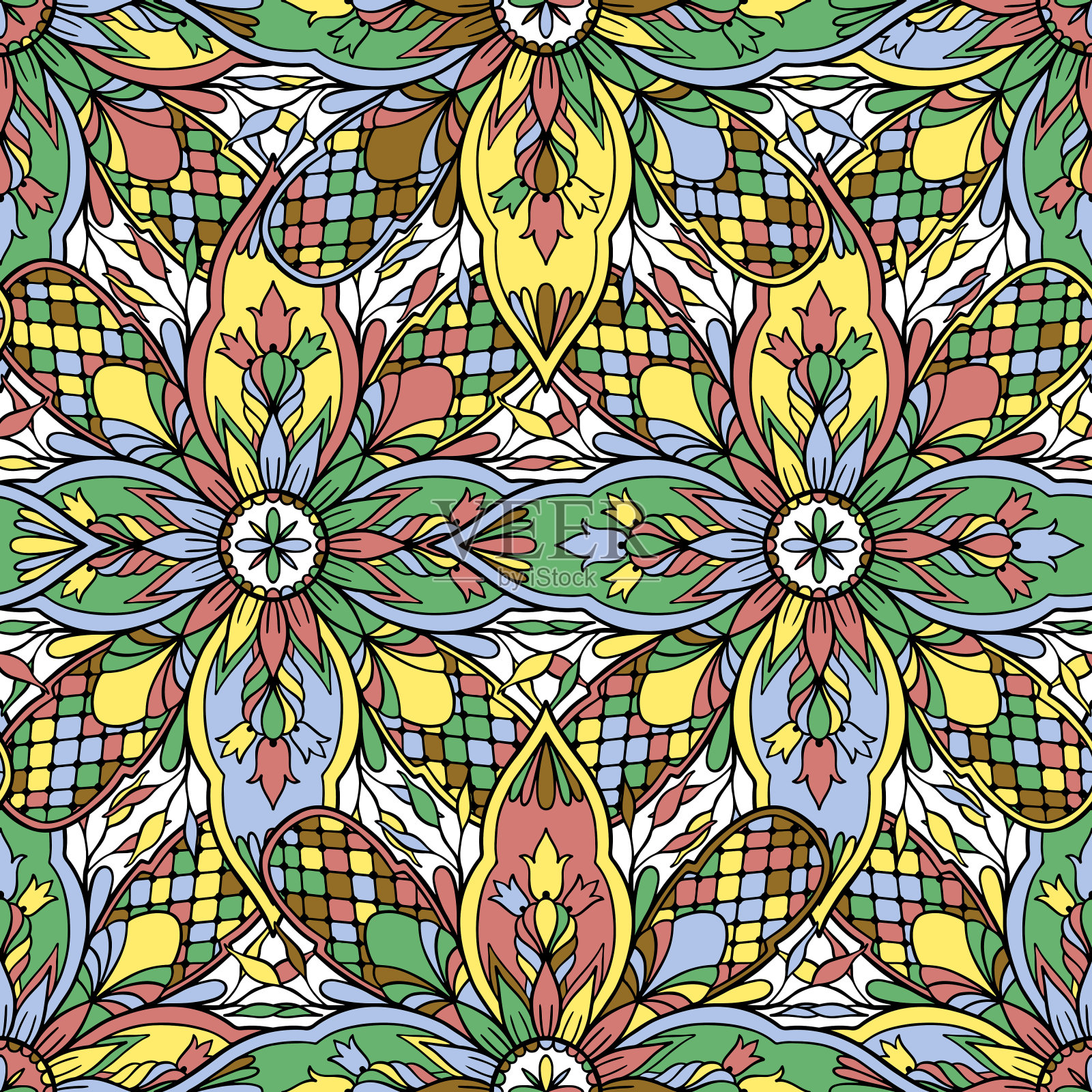 无缝图案马赛克东方。传统的古董装饰。民俗东方民族瓷砖。插画图片素材