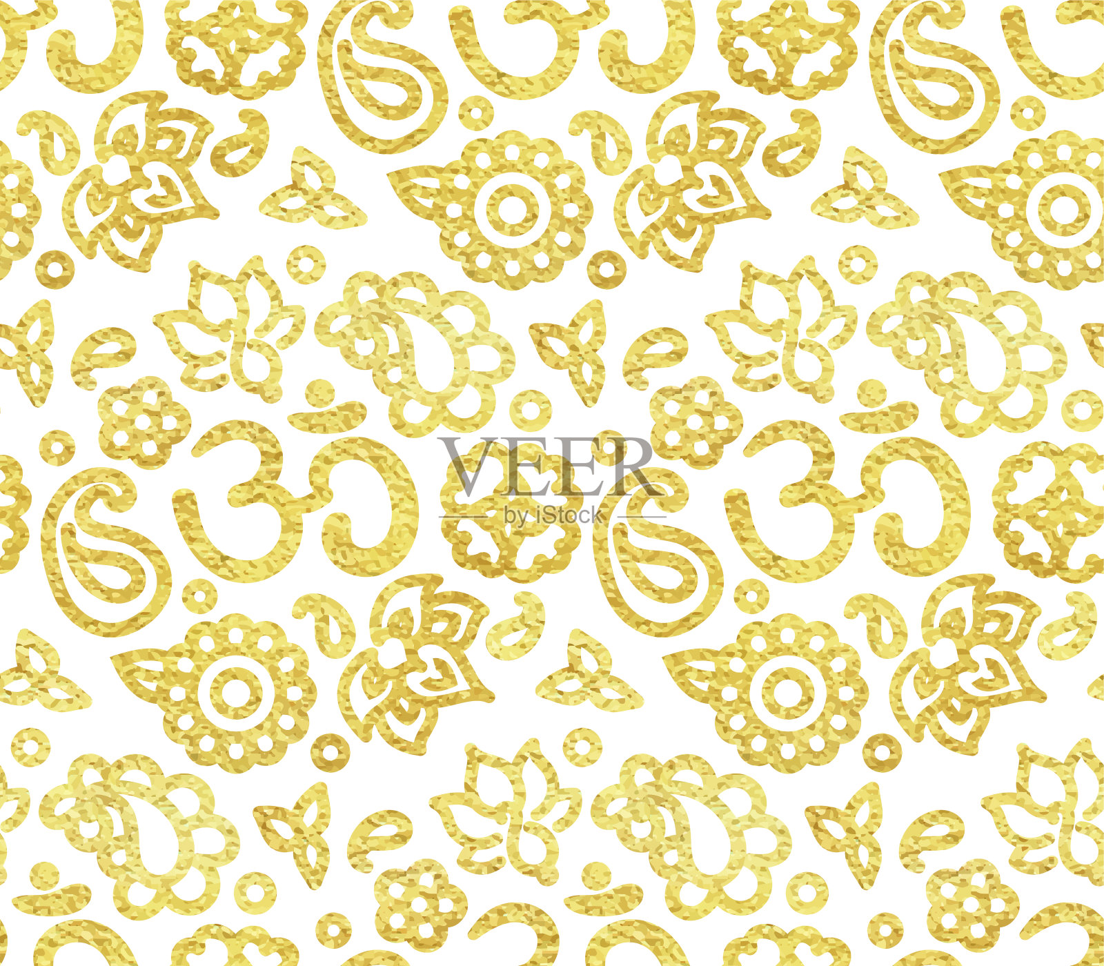 无缝模式与金色油漆OM冥想装饰插画图片素材
