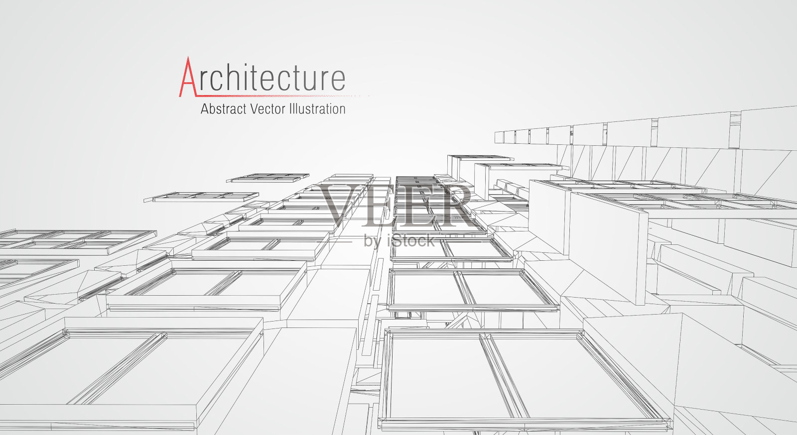 现代建筑线框。城市线框的概念。建筑CAD图纸线框图绘制。插画图片素材