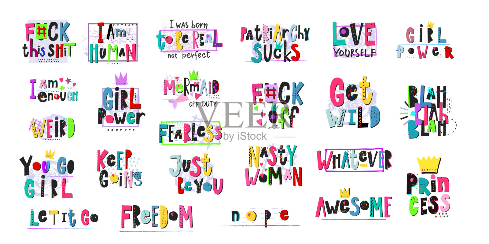 女孩力量女权主义衬衫引用字母集插画图片素材