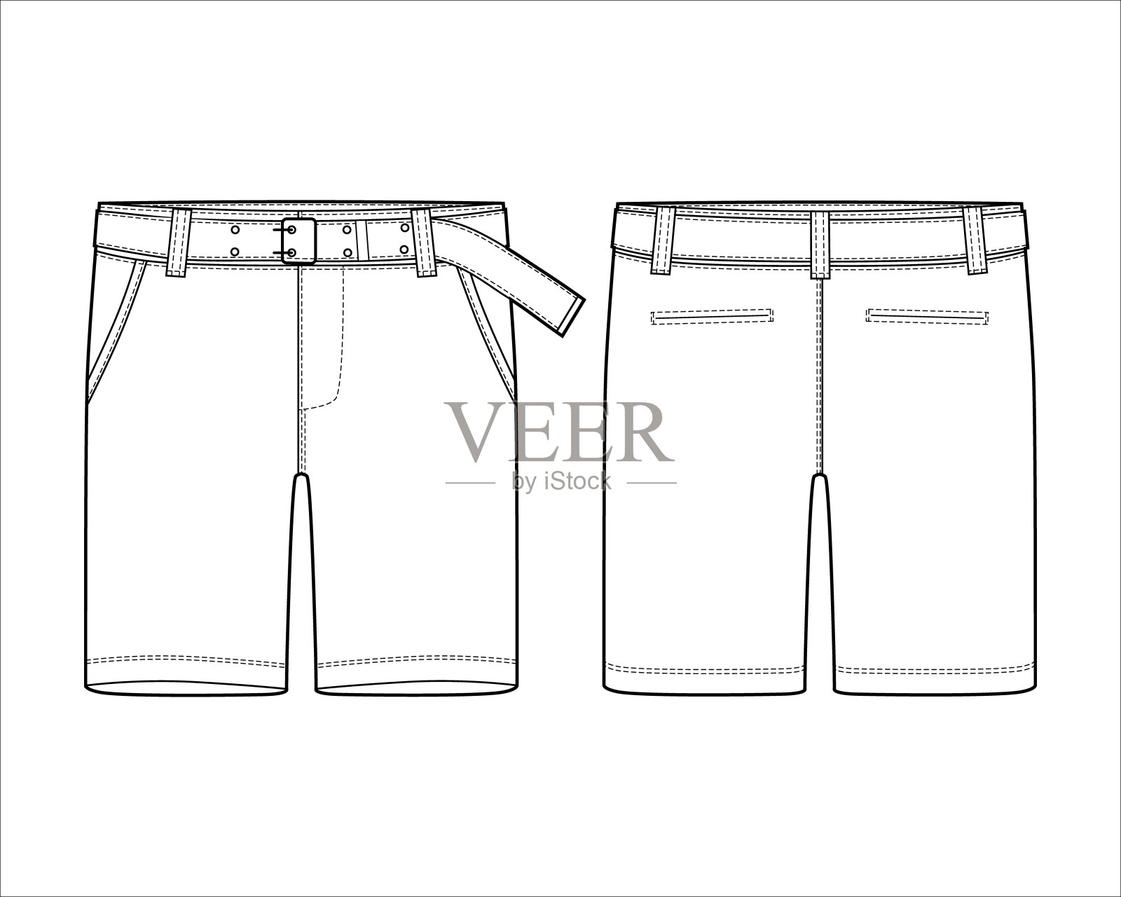 技术草图短裤与皮带设计模板。设计元素图片