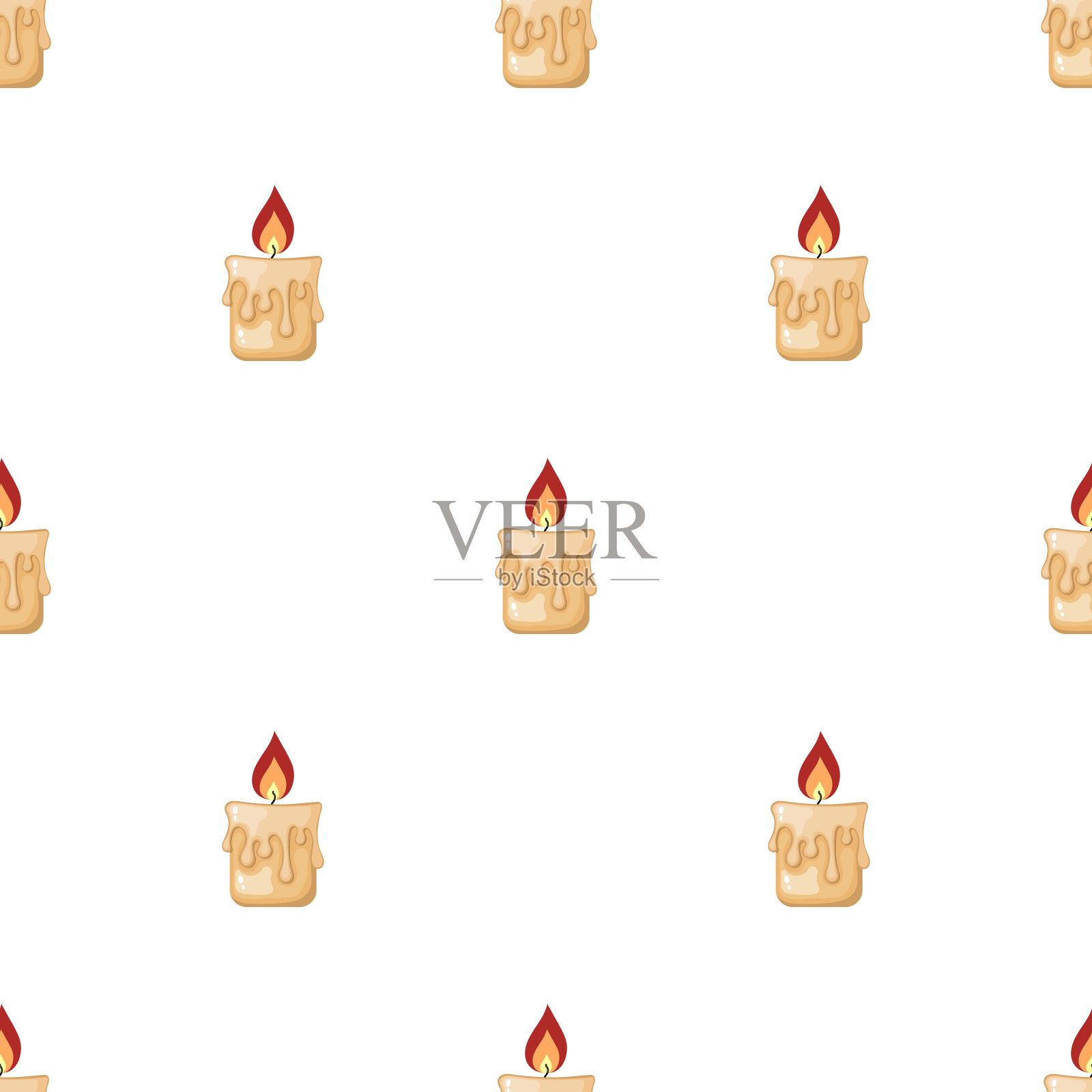 无缝模式与燃烧的蜡烛从石蜡在白色的背景。卡通风格。矢量插图设计，网页，包装纸，织物，墙纸。插画图片素材