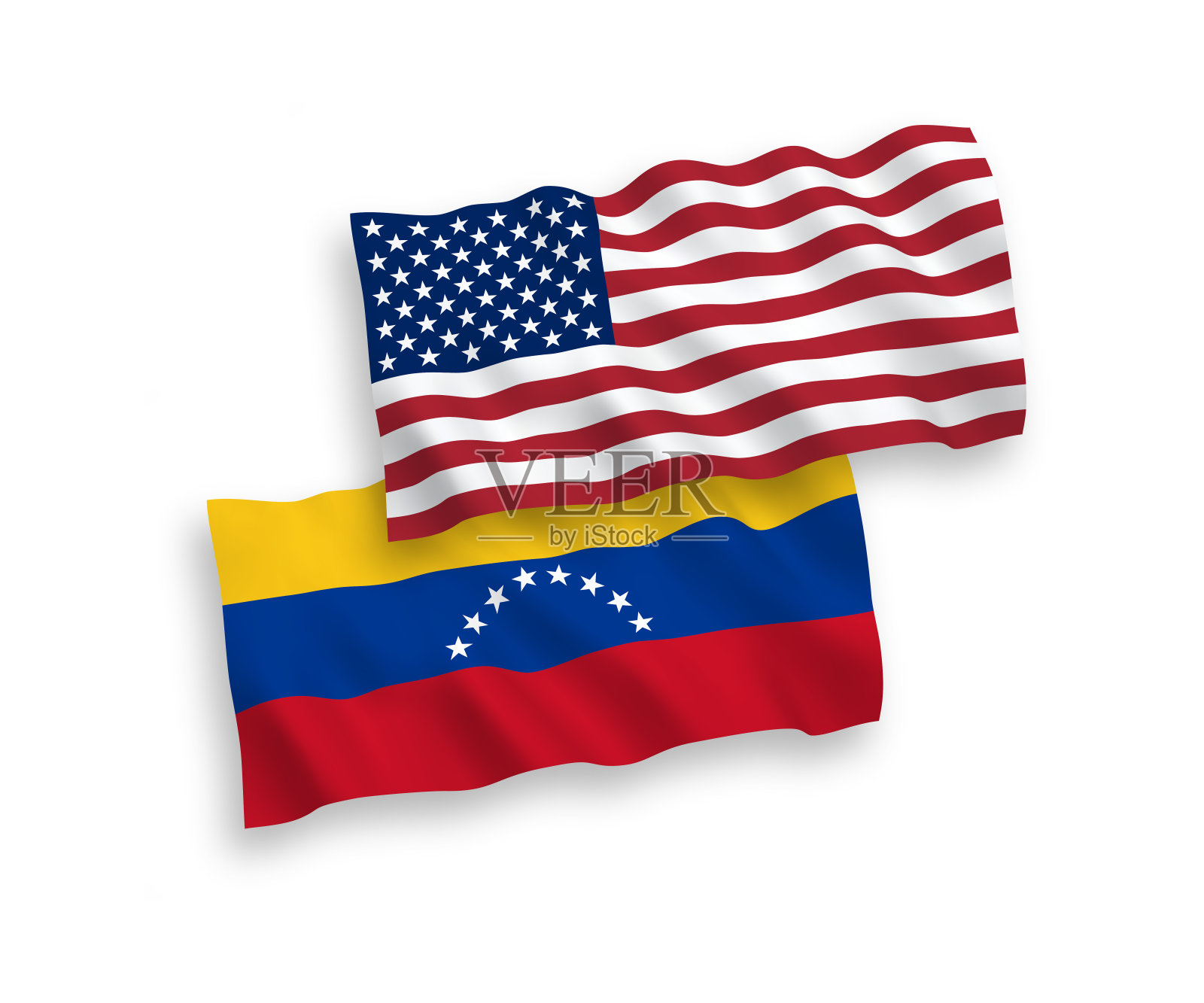 白色背景上的委内瑞拉国旗和美国国旗插画图片素材