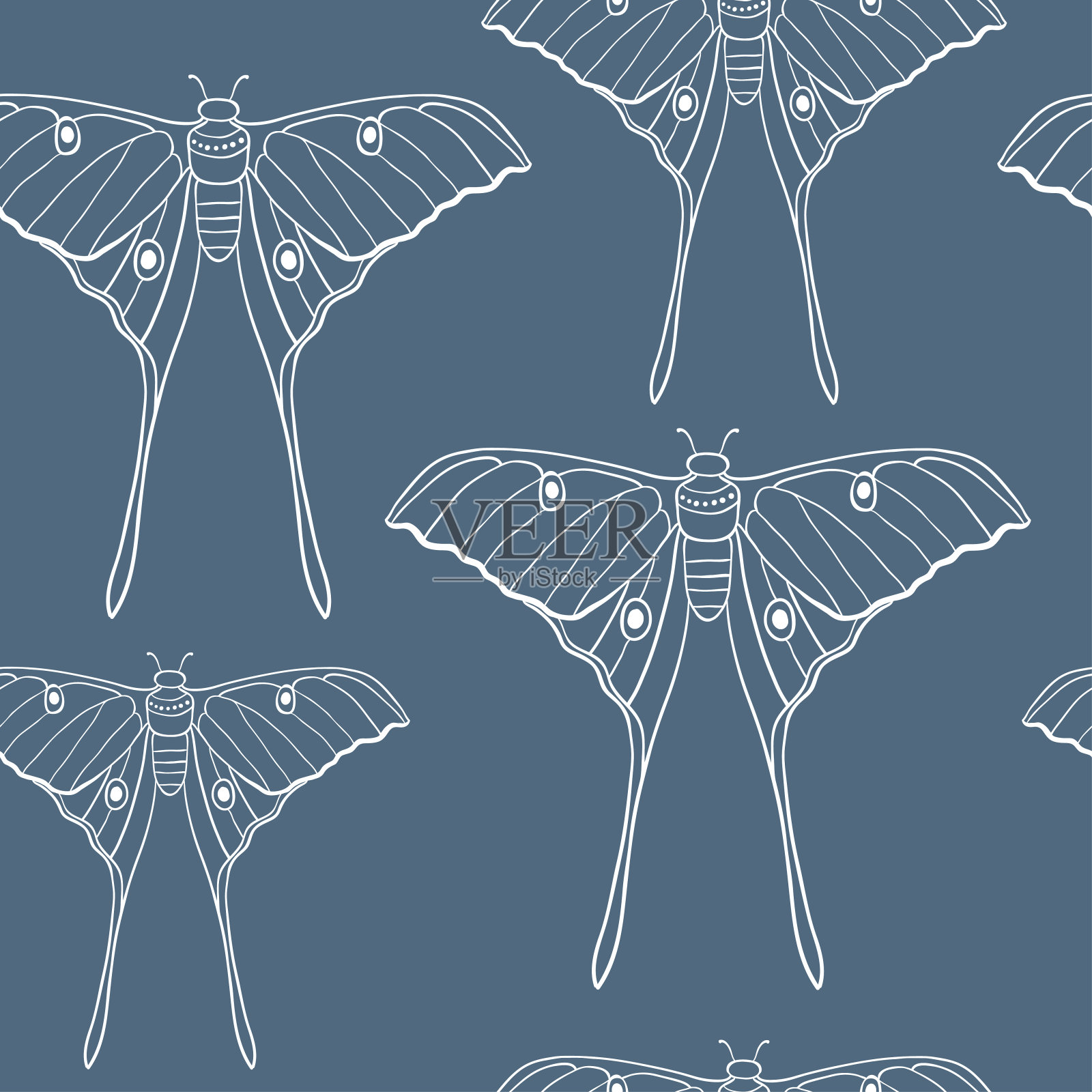 蝴蝶上的蓝色无缝图案插画图片素材