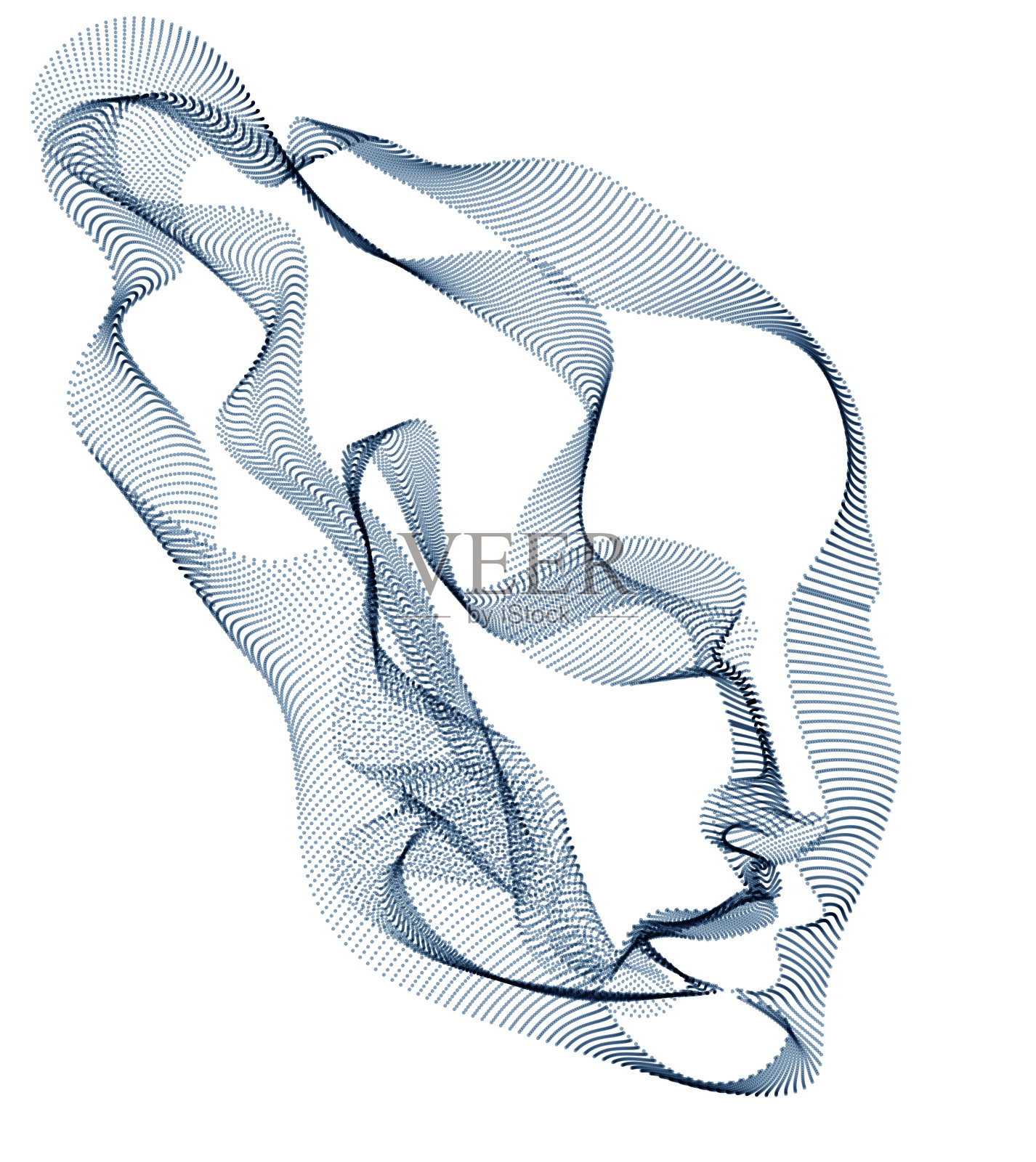 机器的数字灵魂，人工智能软件可视化人脑的点状粒子流波线阵列。技术演进的时代阶段。插画图片素材