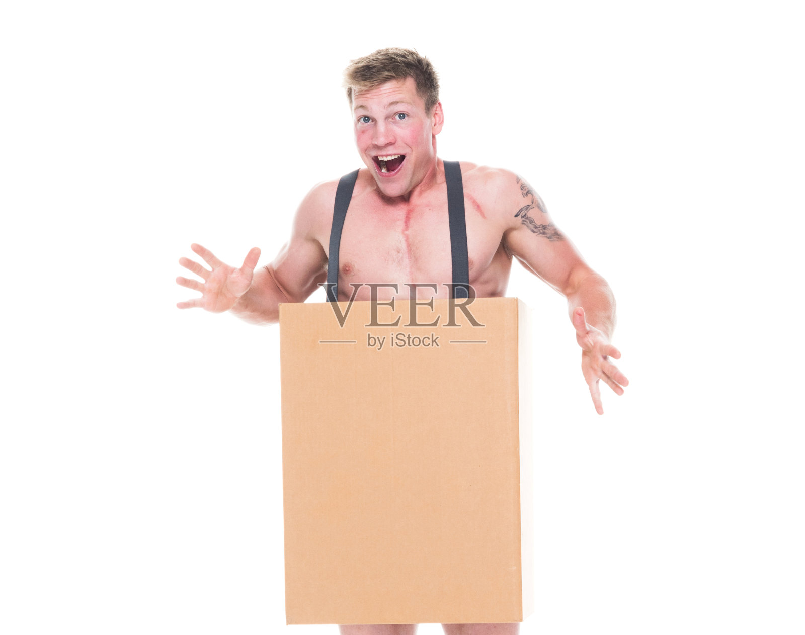 盒子里的穷人很惊讶照片摄影图片