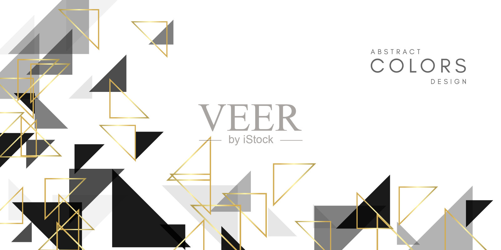 黑白几何抽象背景。横旗与装饰单色和金三角元素。插画图片素材