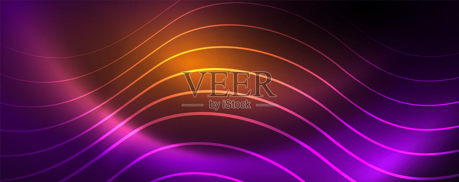 闪亮的霓虹灯，黑色抽象的背景与模糊的魔术霓虹灯曲线插画图片素材