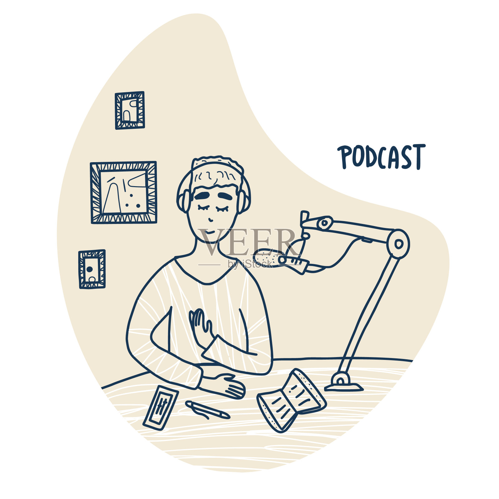 播客涂鸦的概念。矢量色卡设计。插画图片素材