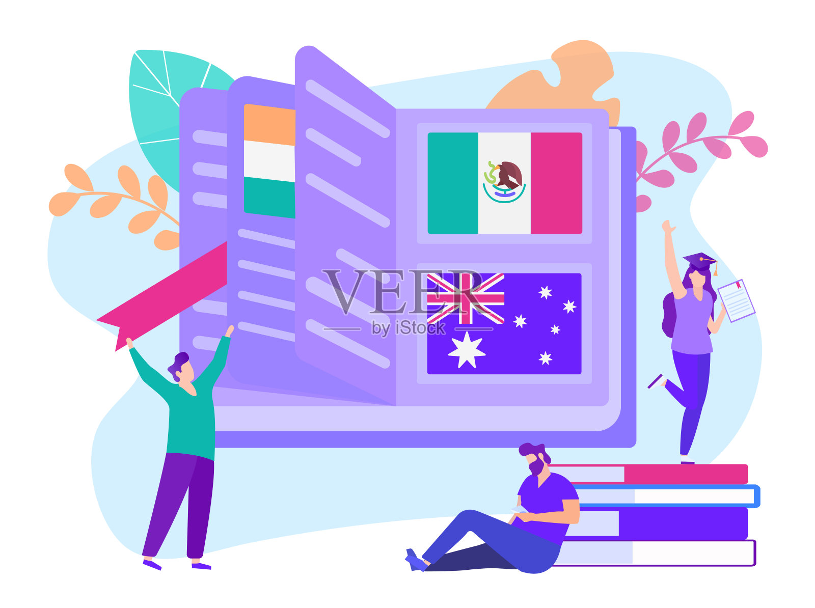 全球远程学习获得文凭矢量插画图片素材