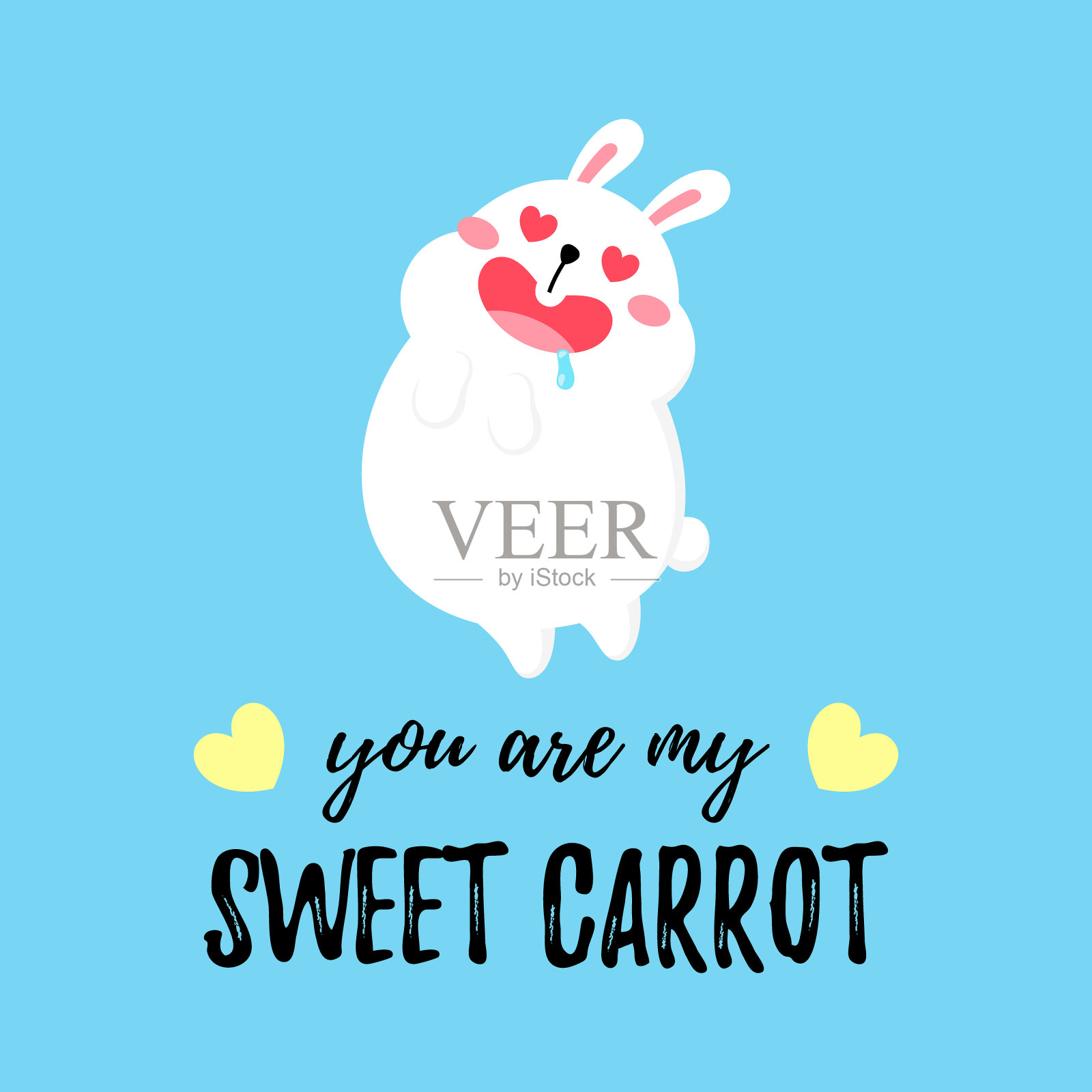 可爱的卡通卡片与兔子。矢量插图。情人节概念。兔子滑稽印花设计元素图片