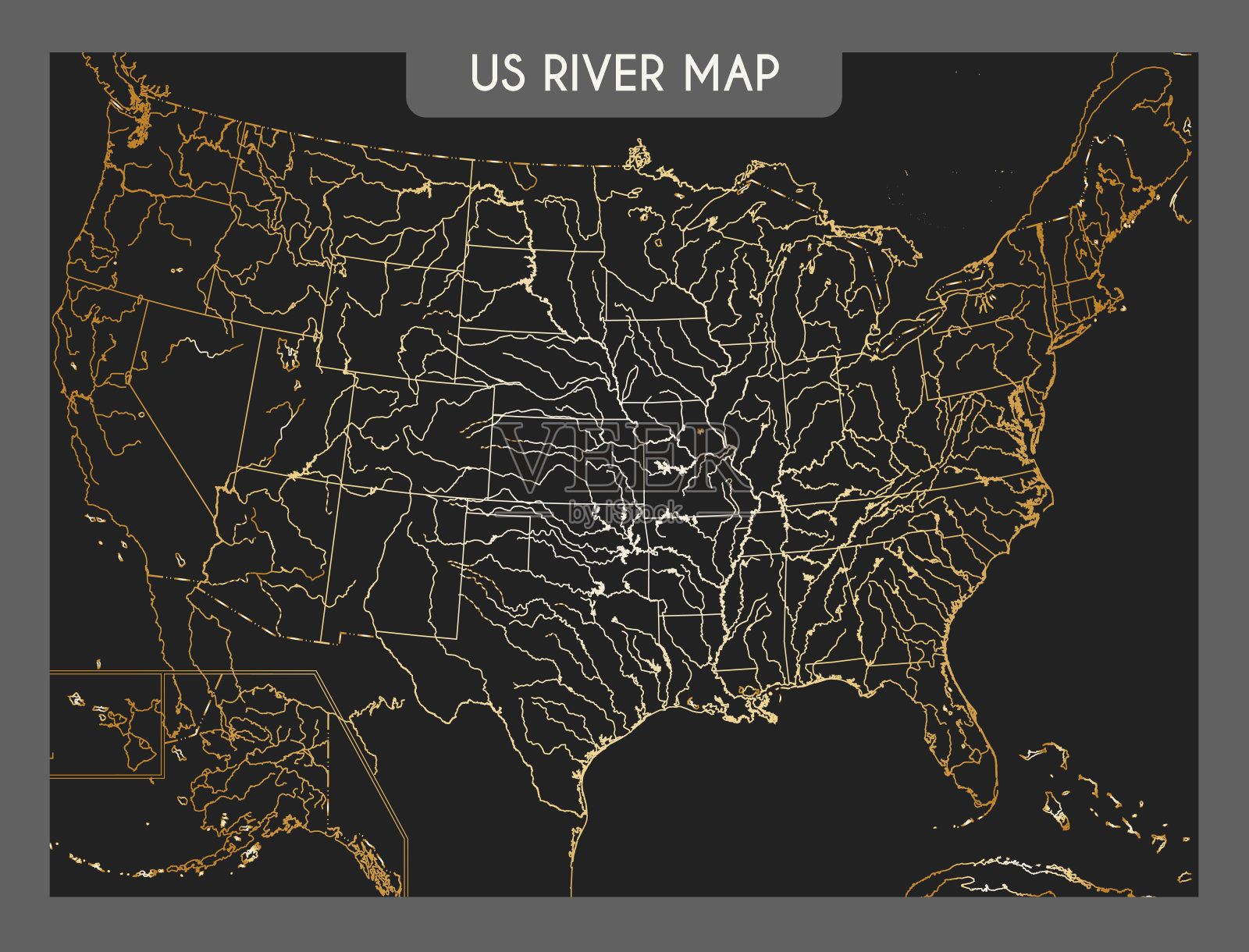 豪华典雅的黄金美河地图插画图片素材
