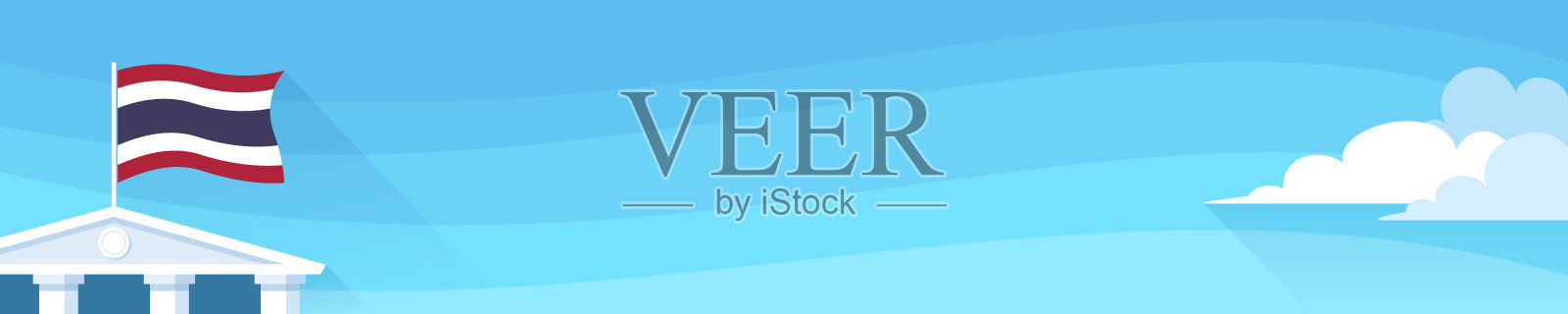 在行政、政府或领事馆楼顶悬挂泰国国旗插画图片素材