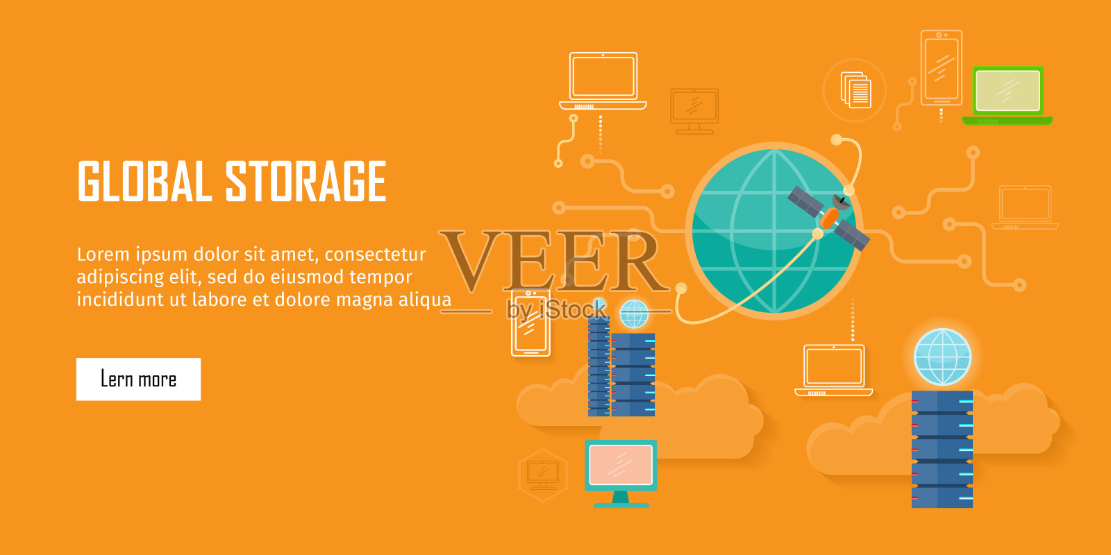 全球存储网站旗帜在平面风格插画图片素材