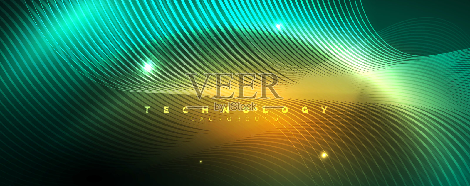 闪亮的霓虹灯线条模板-北极光发光模糊线条。未来风格辉光霓虹灯80年代迪斯科俱乐部或夜间派对的技术模板插画图片素材