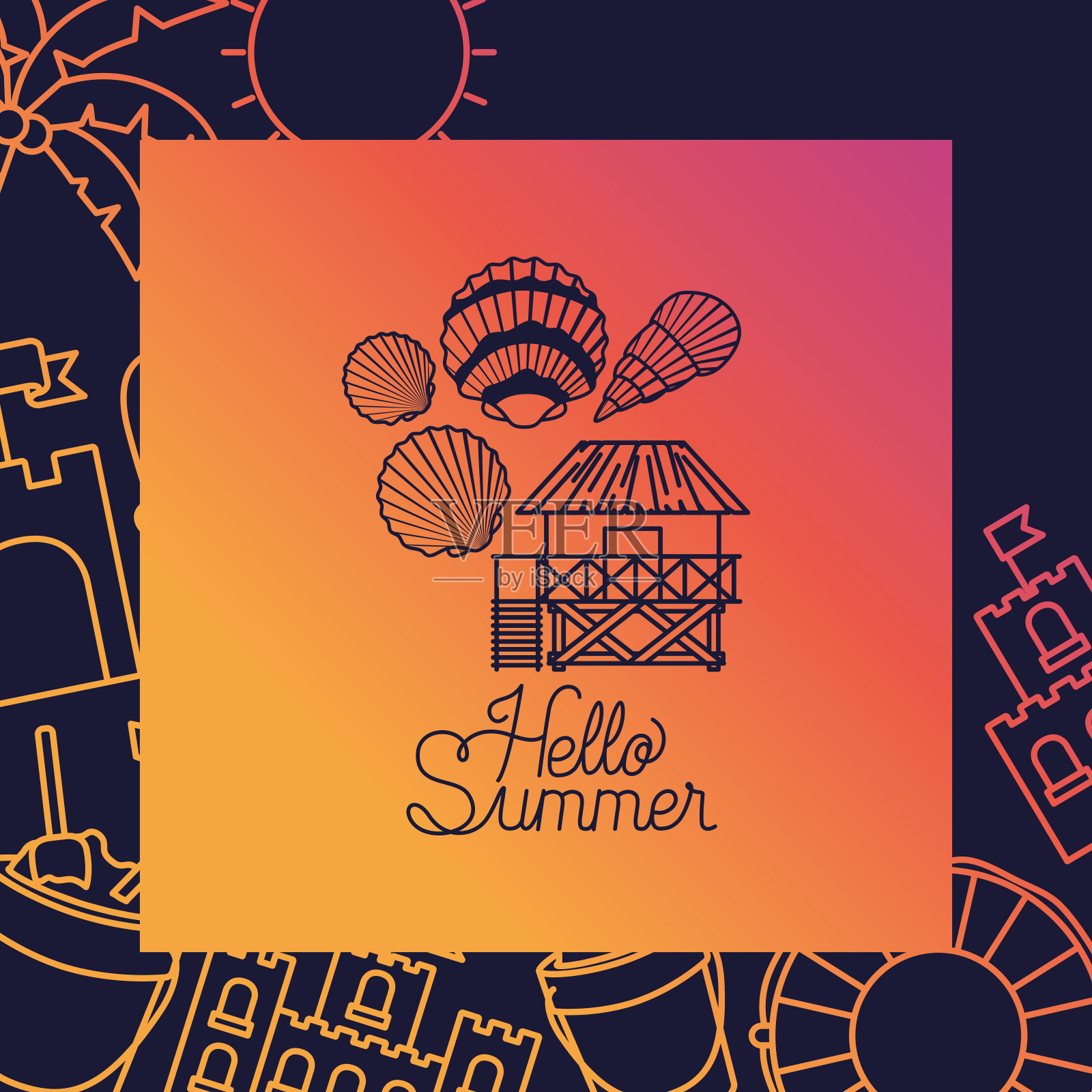 你好，夏天用贝壳设计插画图片素材