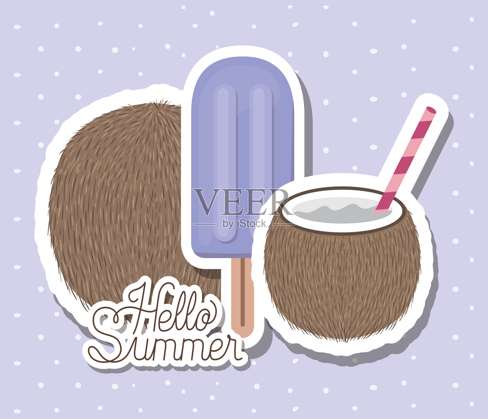 你好暑期贴纸设计插画图片素材