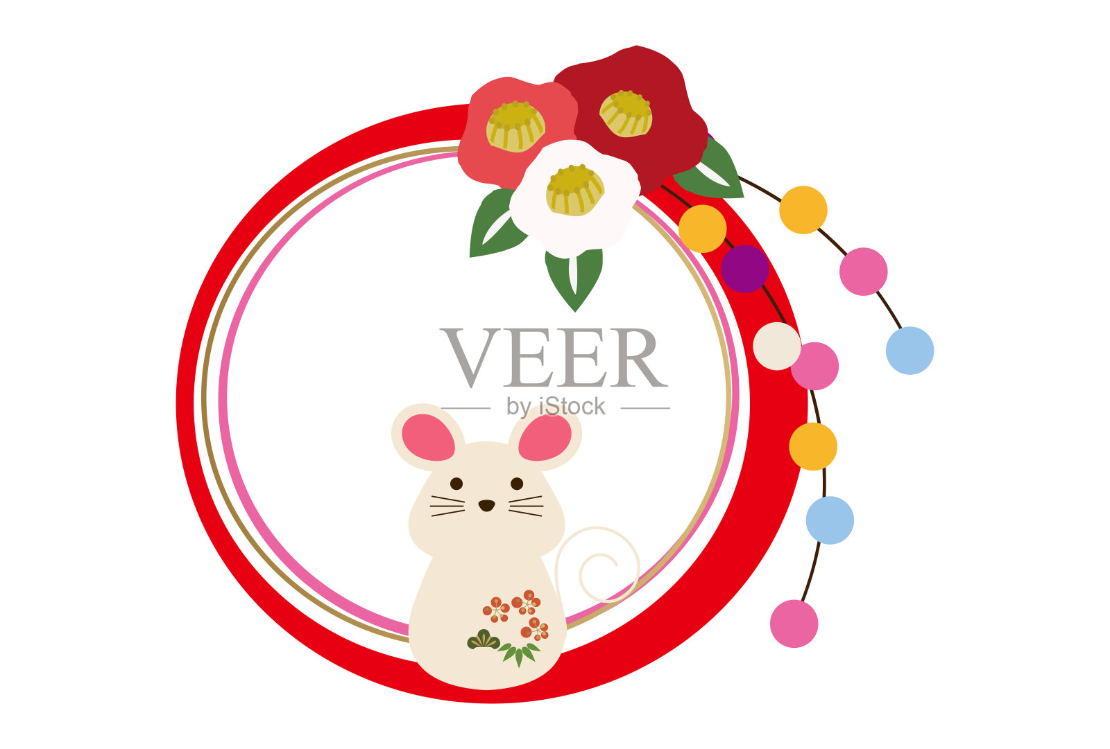 日本生肖新年装饰品。吉祥内饰用鼠标。插画图片素材