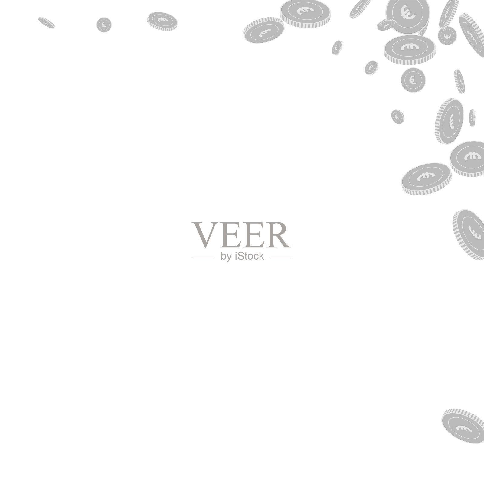 欧盟欧元硬币下跌。散落黑白欧元乱硬币。插画图片素材