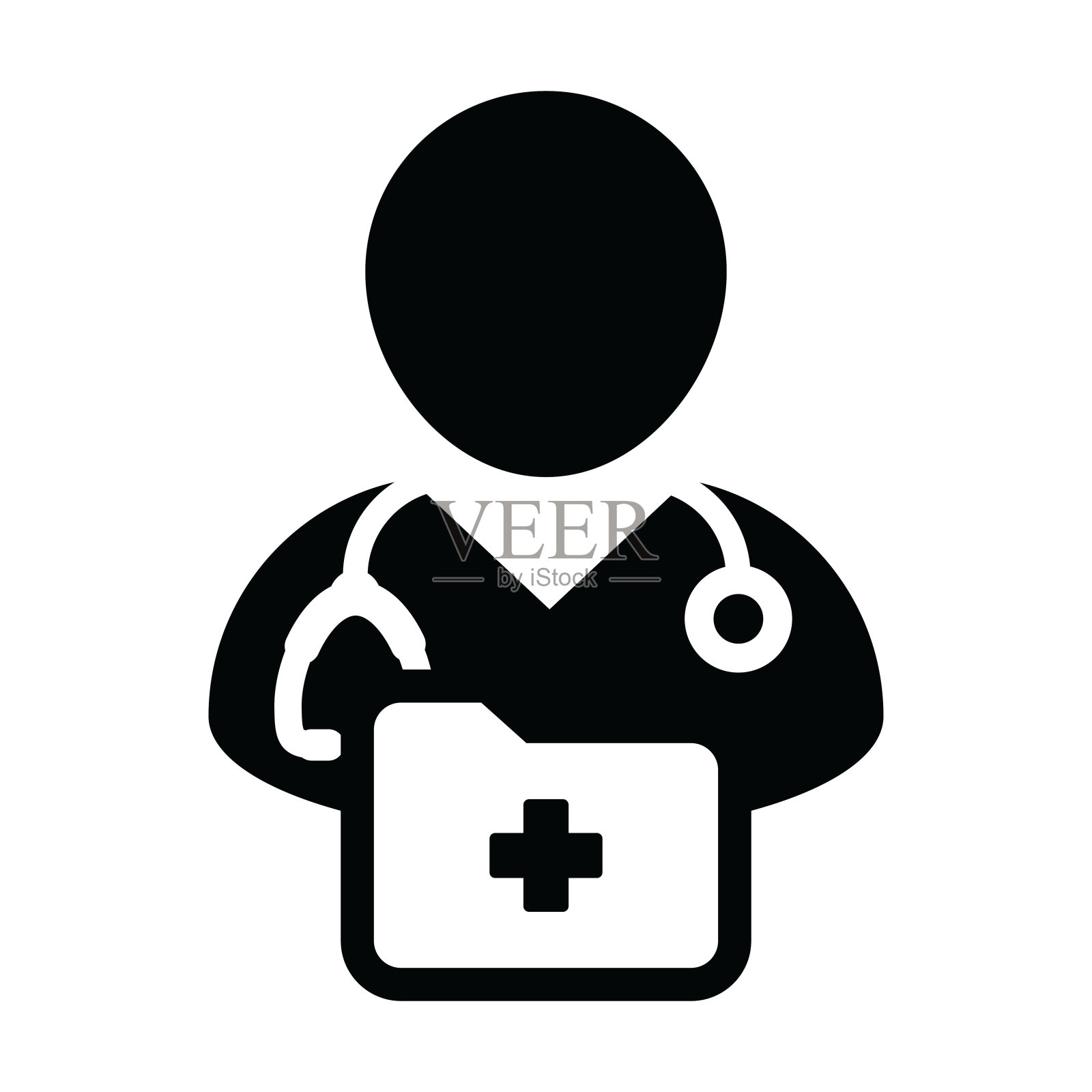 护士图标矢量男性个人资料头像与听诊器和医疗报告文件夹医疗咨询在象形文字象形图插画图片素材