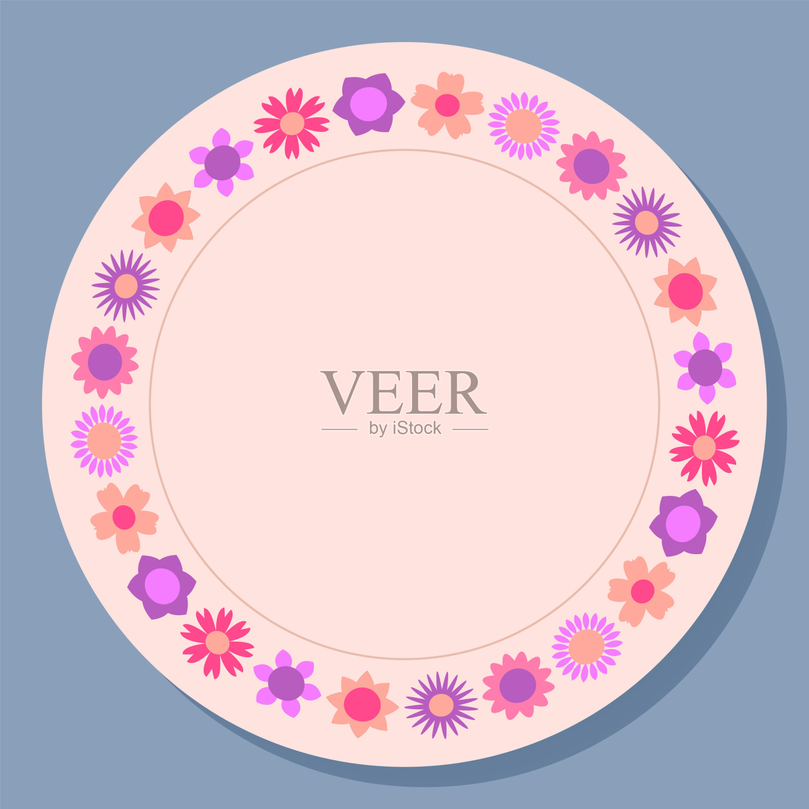 装饰板图案与花卉装饰在平面风格。为你的设计设计一个圆形的装饰品。向量EPS10插画图片素材