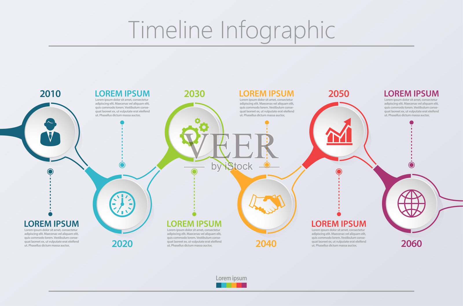 业务数据可视化。时间轴信息图图标设计为抽象的背景模板插画图片素材