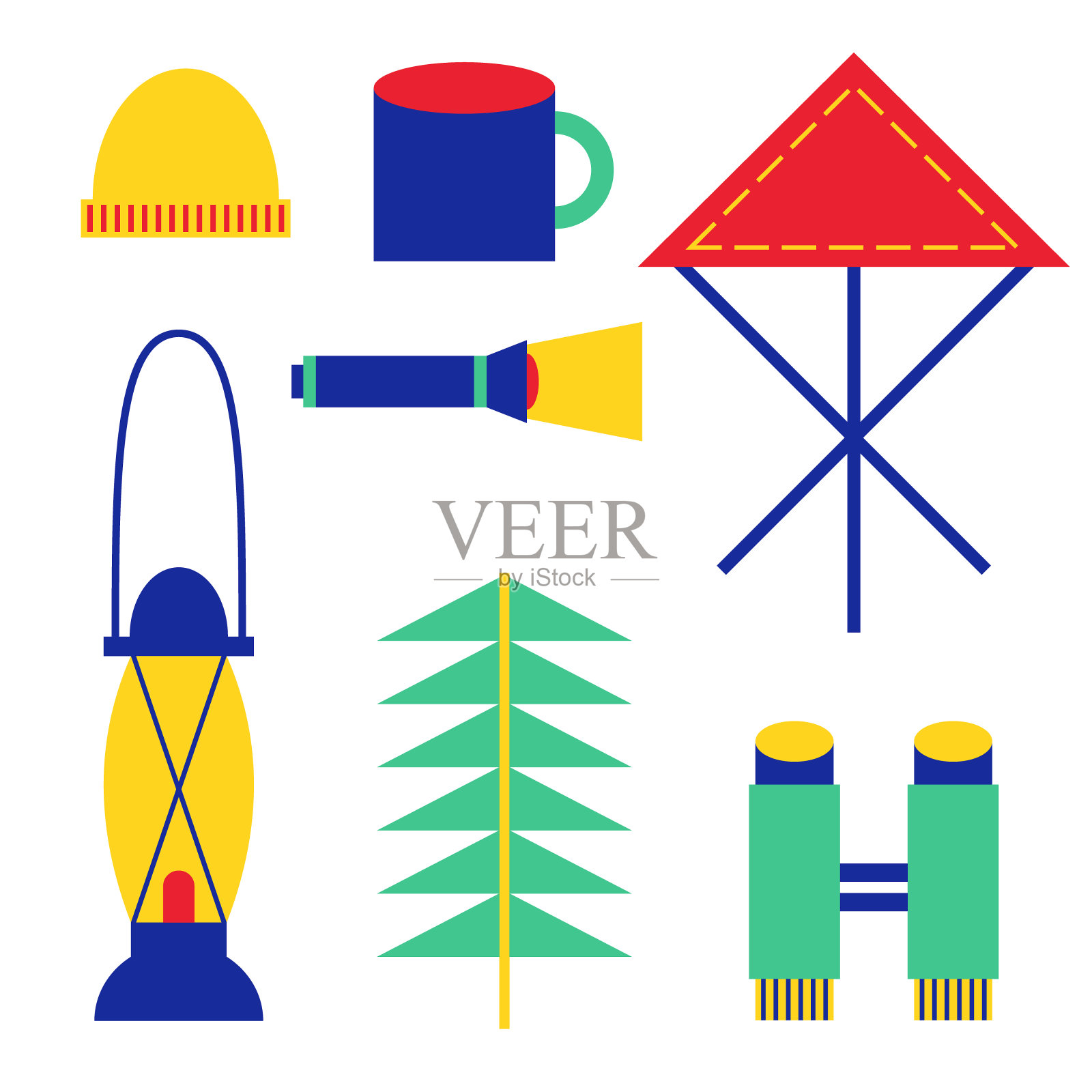 徒步模式平面插图上的白色图标素材