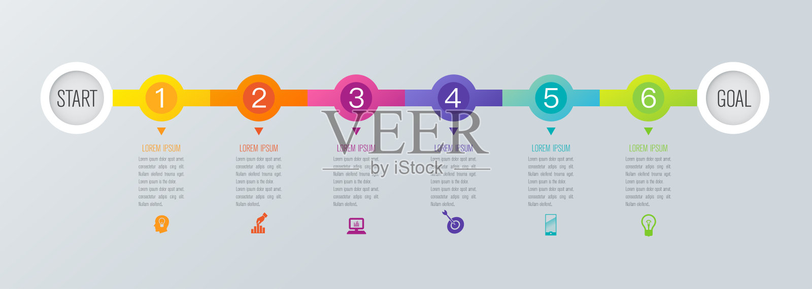 时间轴信息图设计矢量和业务图标6个选项。插画图片素材