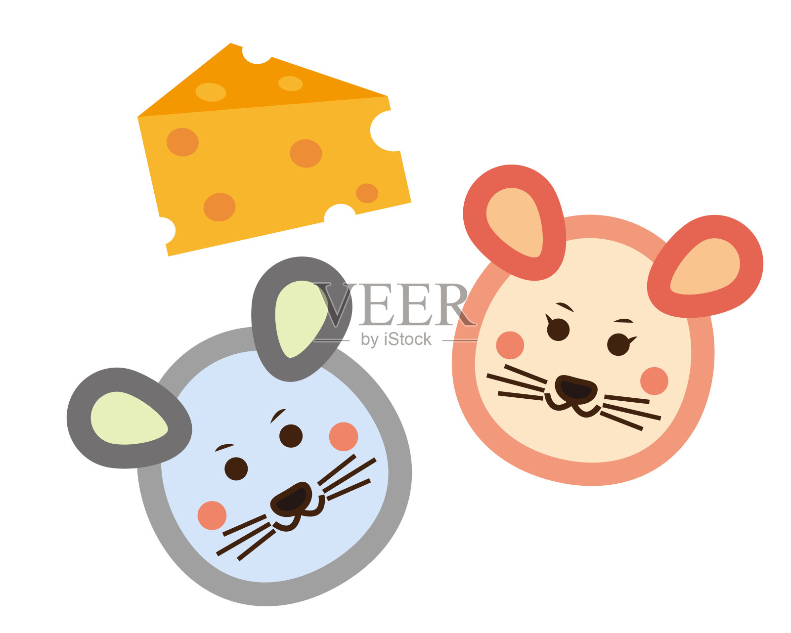 日式新年贺卡插画：鼠年和奶酪设计元素图片