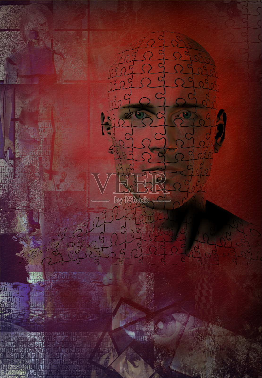 拼图的男人的脸照片摄影图片