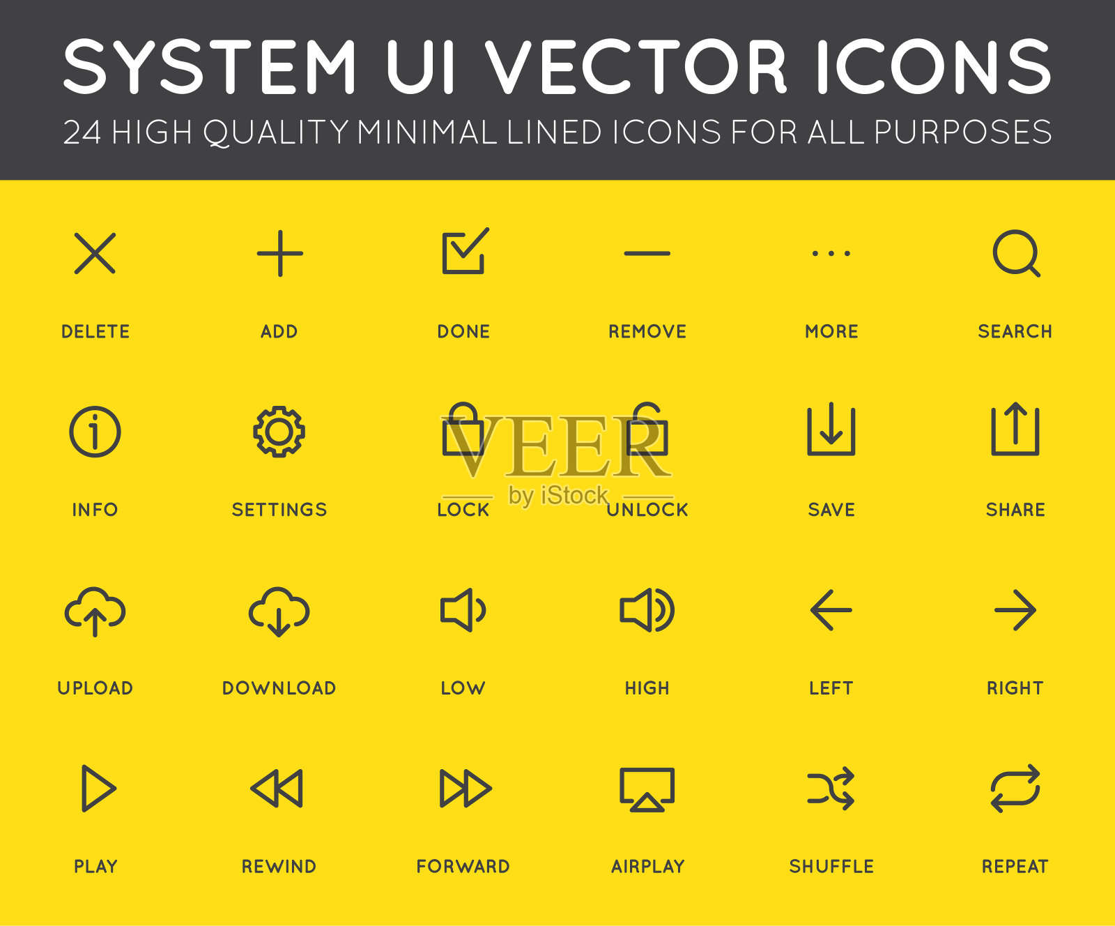 系统用户界面(UI)矢量图标集。高质量的最小排列图标的所有目的。图标素材