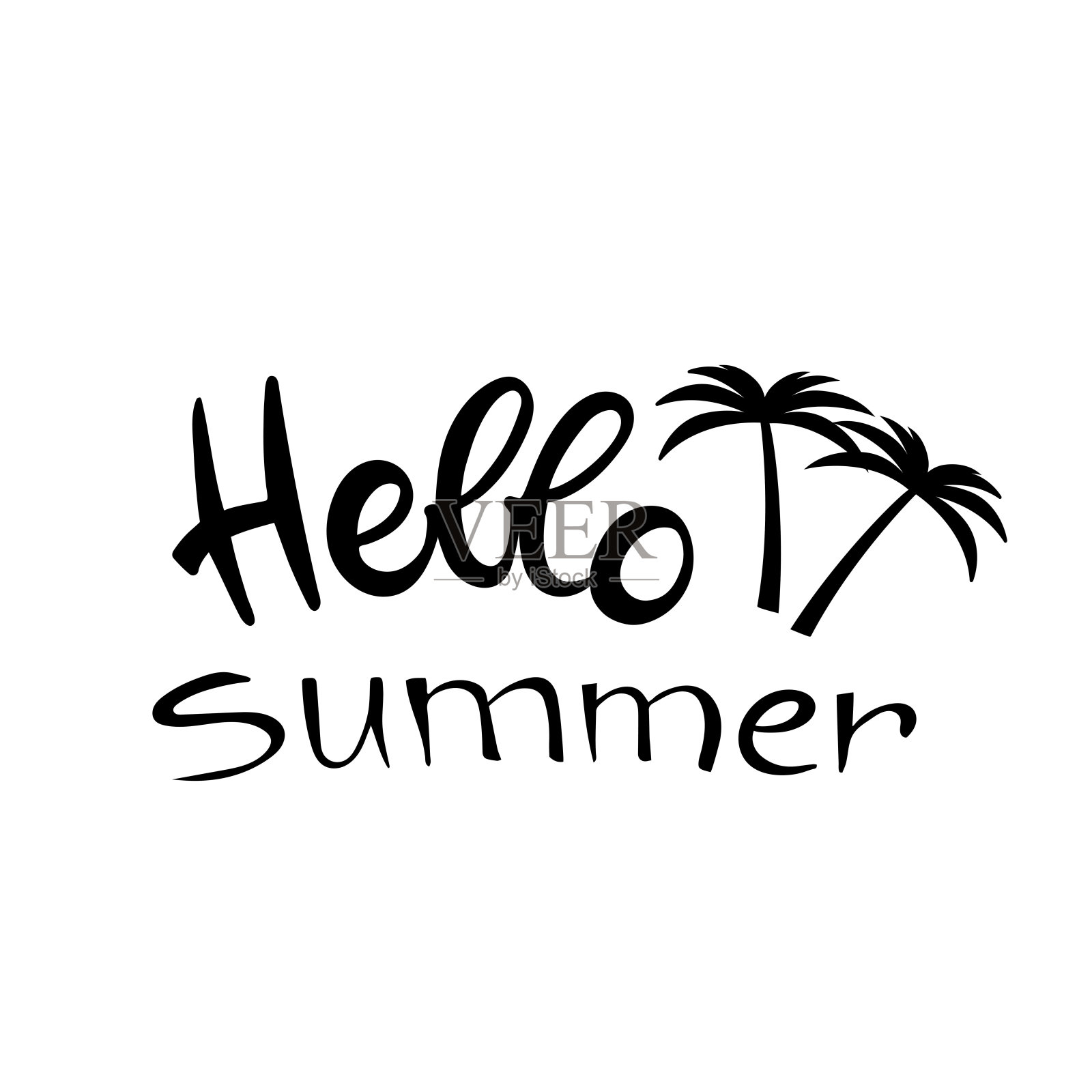 你好,夏天。手绘字体。插画图片素材