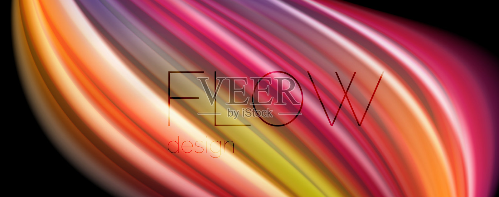 抽象波浪线流体彩虹风格的颜色条纹在黑色的背景。艺术插图的展示，应用程序墙纸，横幅或海报插画图片素材