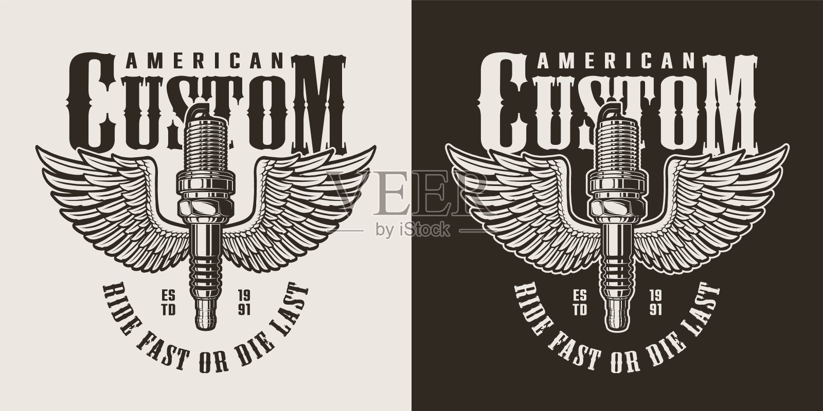 老式摩托车维修服务徽章插画图片素材