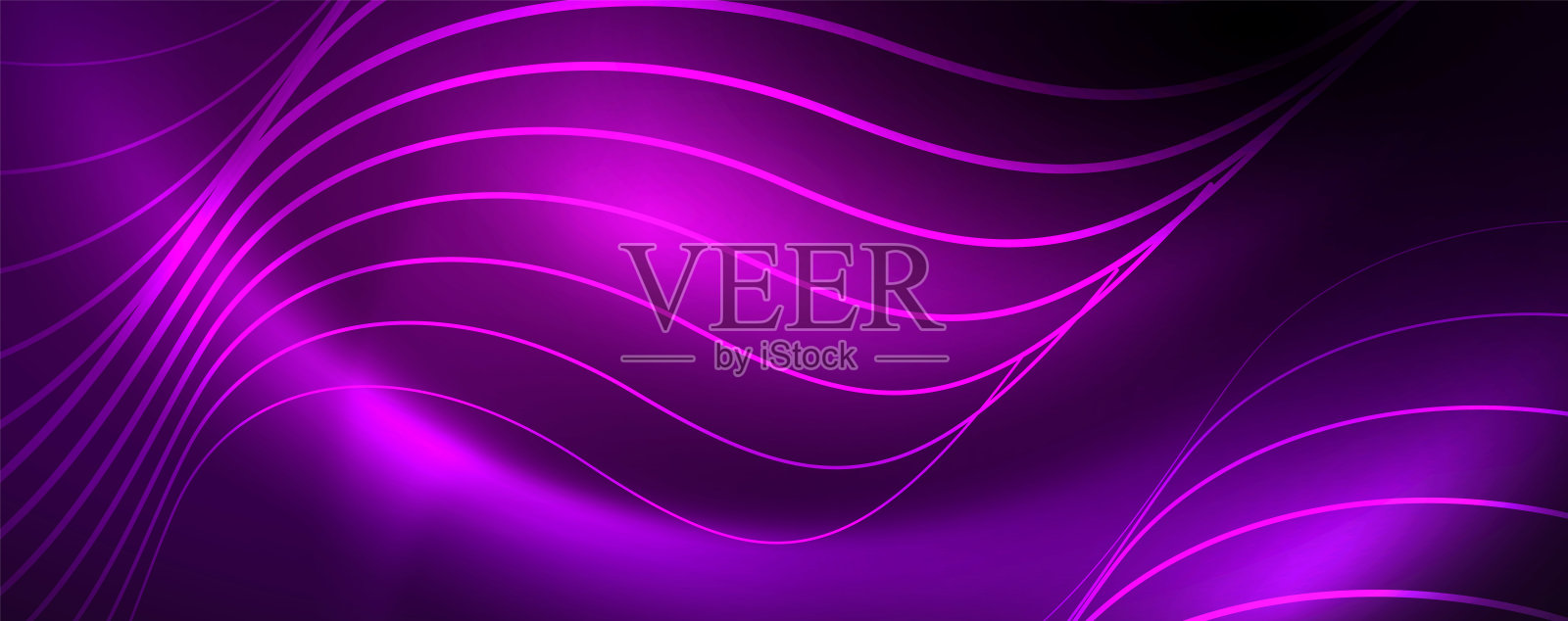 闪亮的霓虹灯，黑色抽象的背景与模糊的魔术霓虹灯曲线插画图片素材