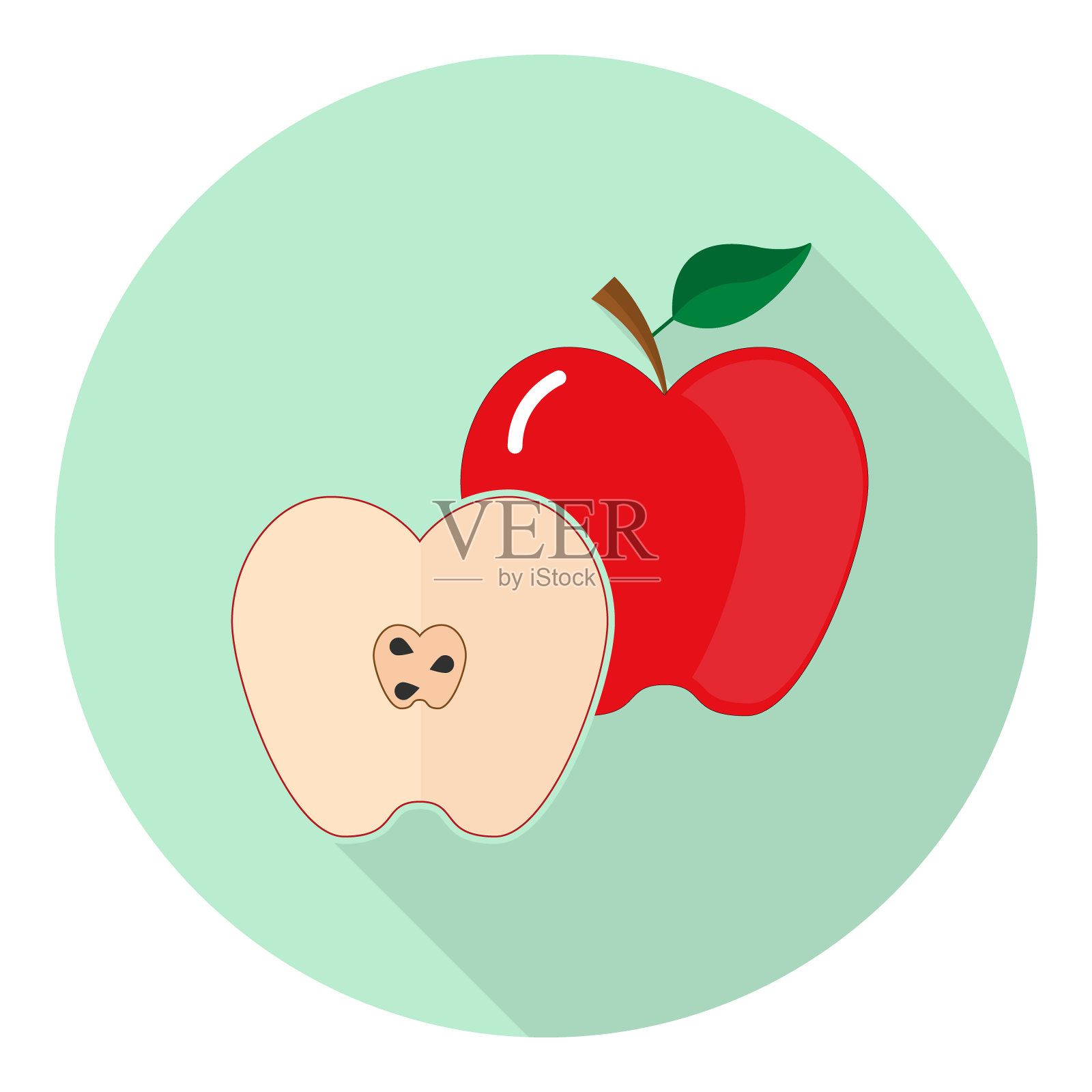 红苹果和它的一半种子分离的平面图标插画图片素材