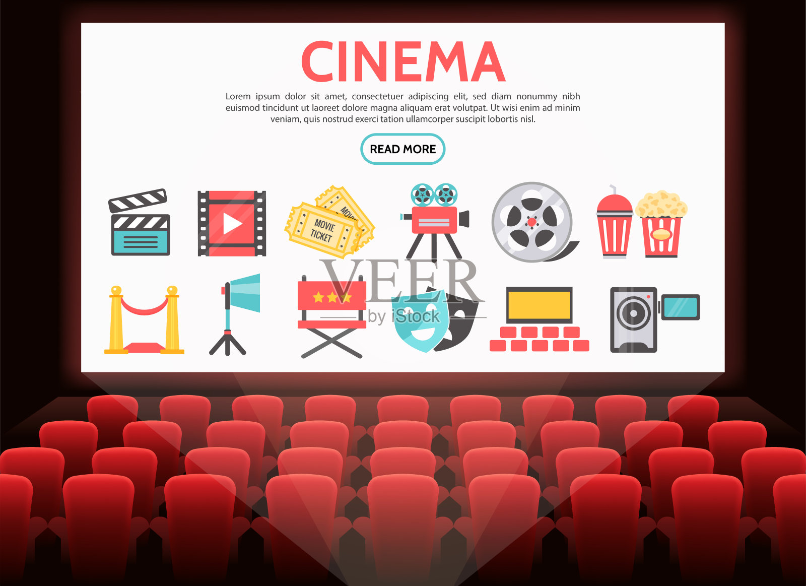 扁平电影元素集插画图片素材