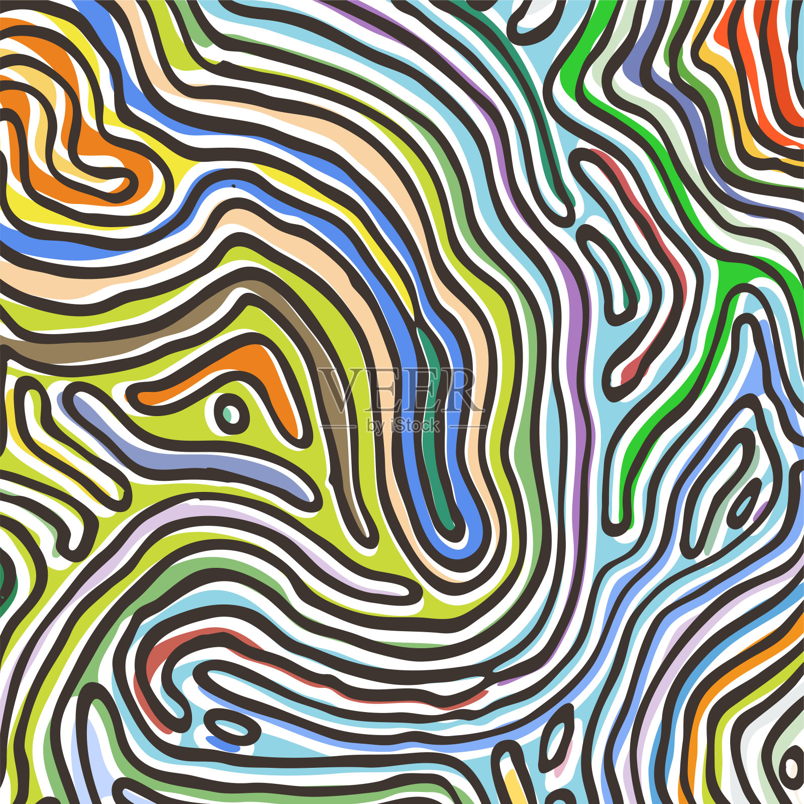 矢量彩色图案，曲线线，黑色和白色垃圾背景插画图片素材