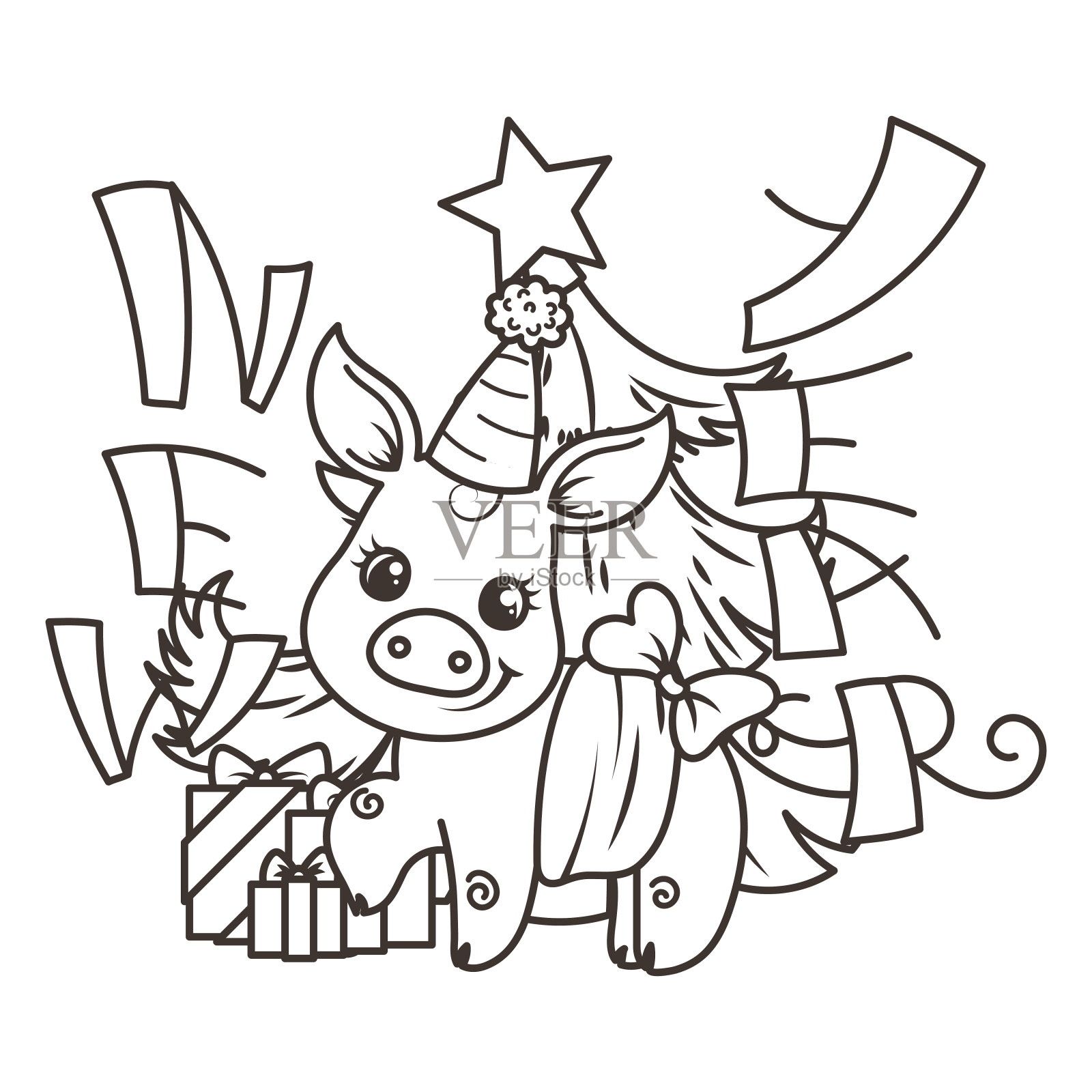 2019年卡通小猪新年贺卡小节日的象征。插画图片素材