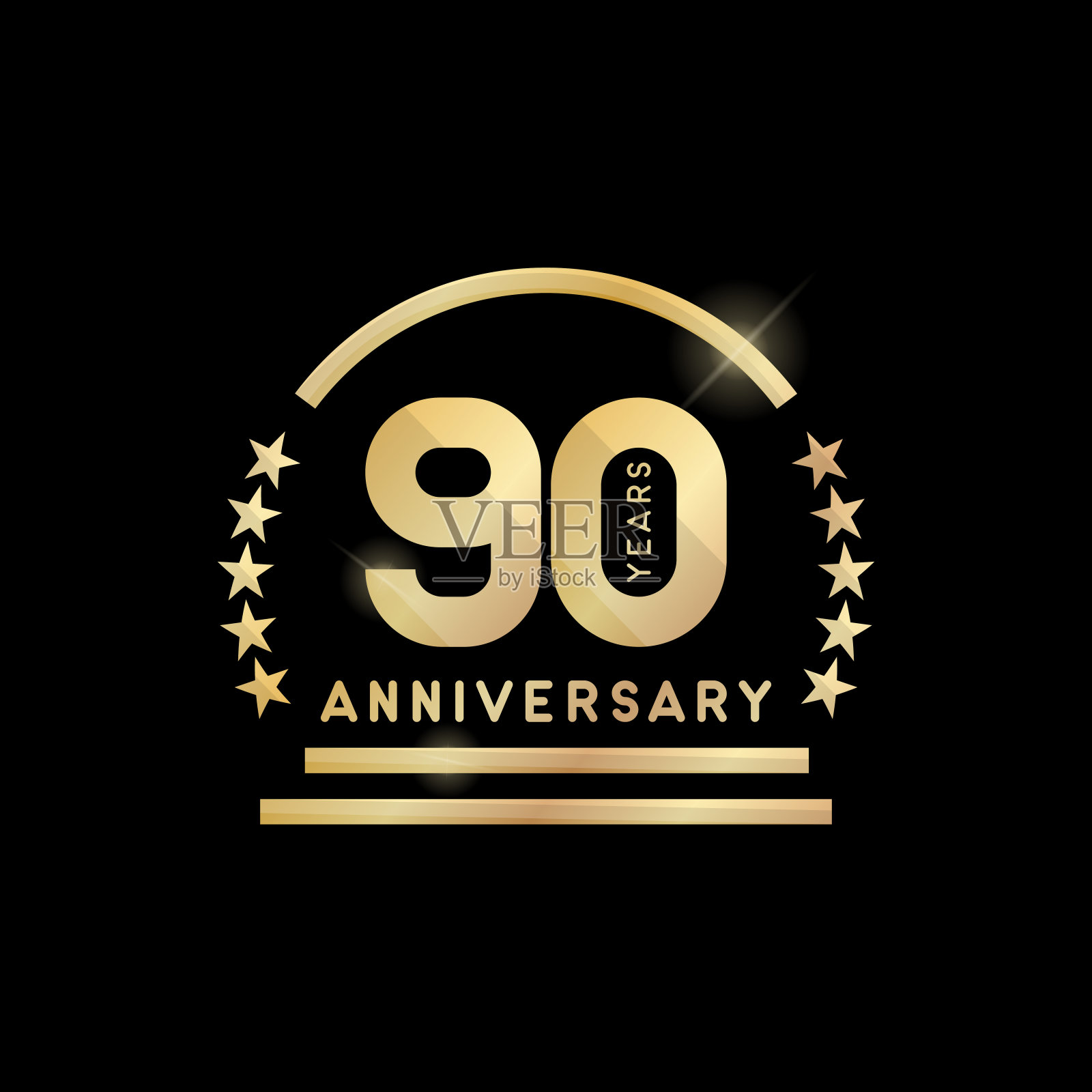 90周年金徽。矢量图标。插画图片素材