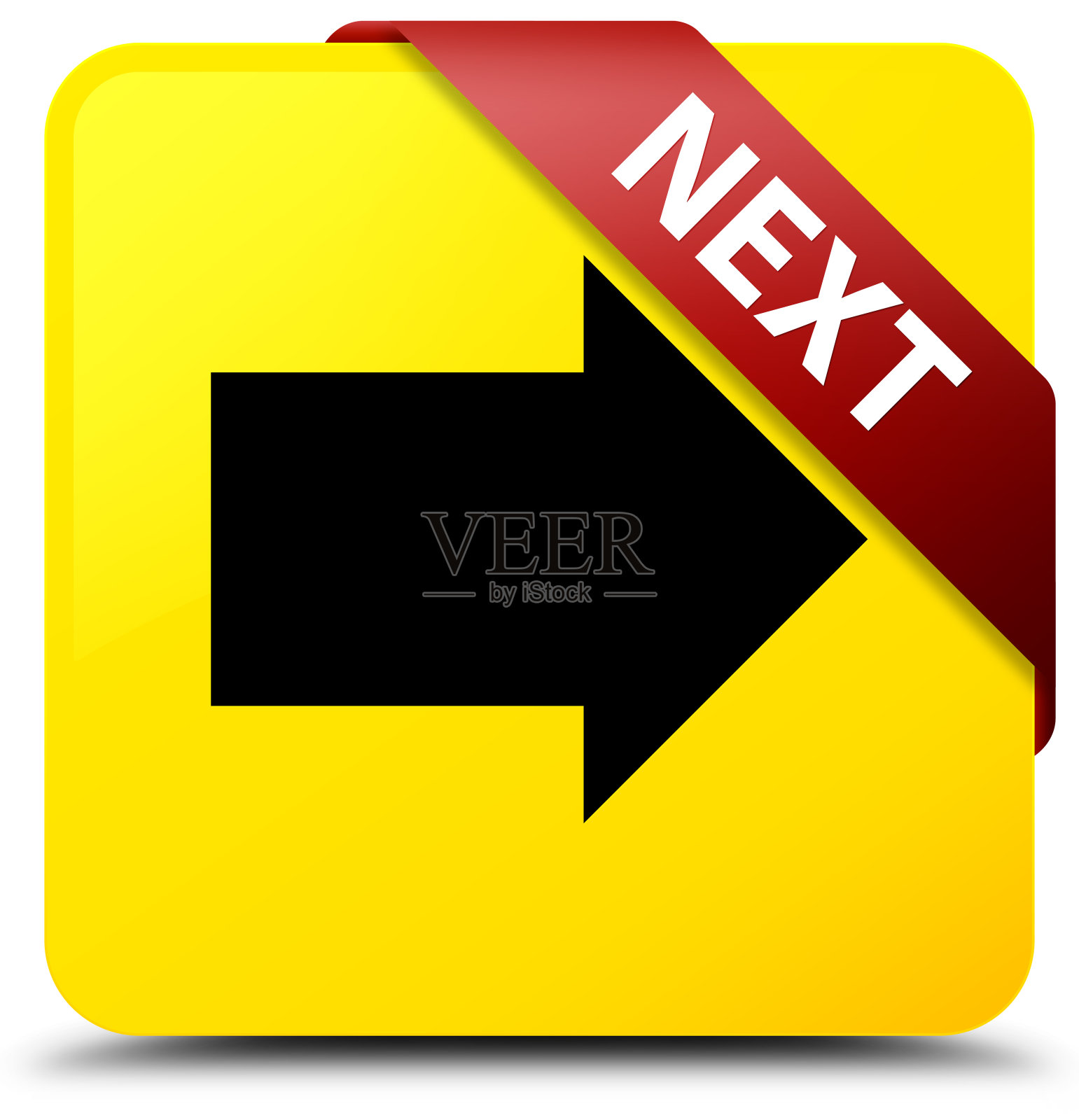 下一个黄色方形按钮红丝带在角落插画图片素材