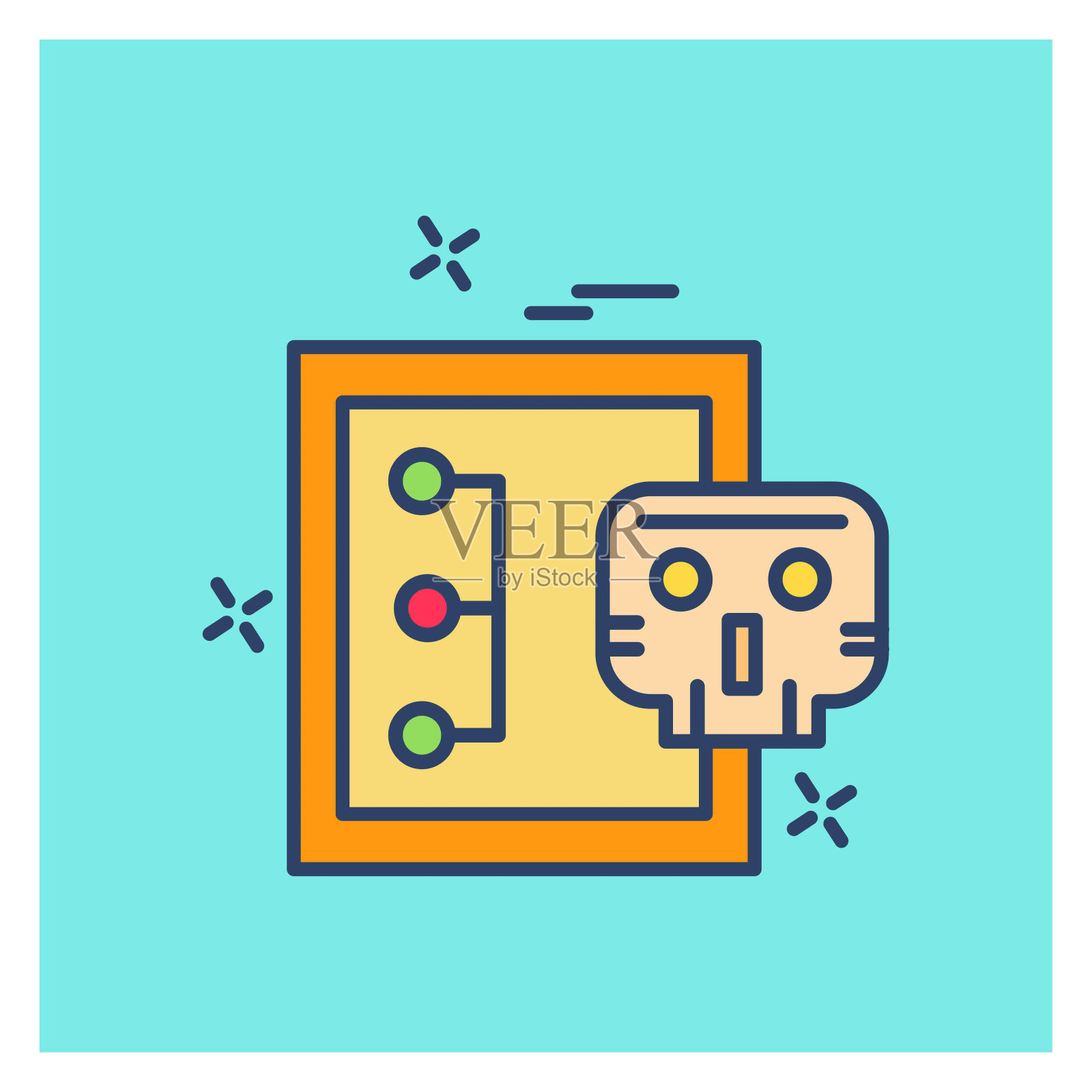 网络安全创意彩色图标与蓝色背景插画图片素材