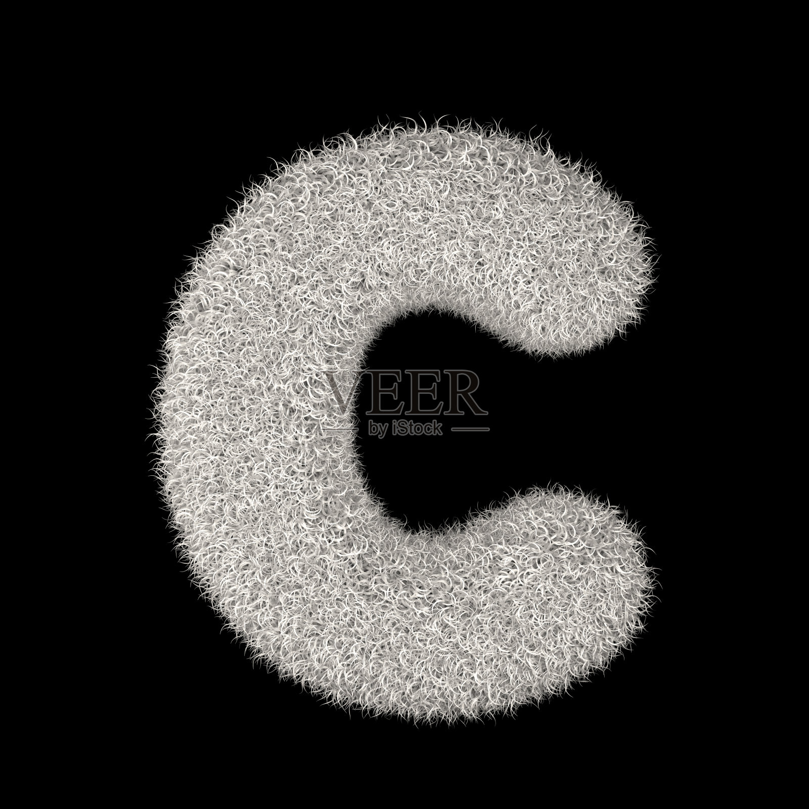 3D渲染创造性插图白色毛茸茸的字母C照片摄影图片