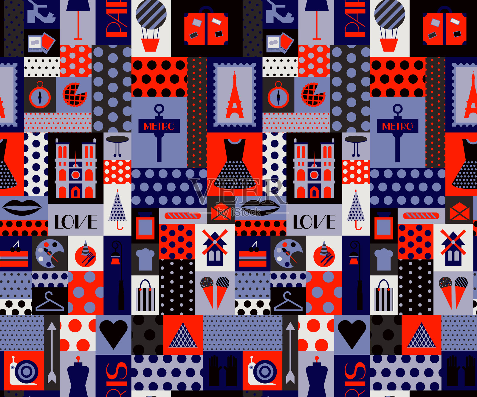 巴黎图案无缝几何设计插画图片素材